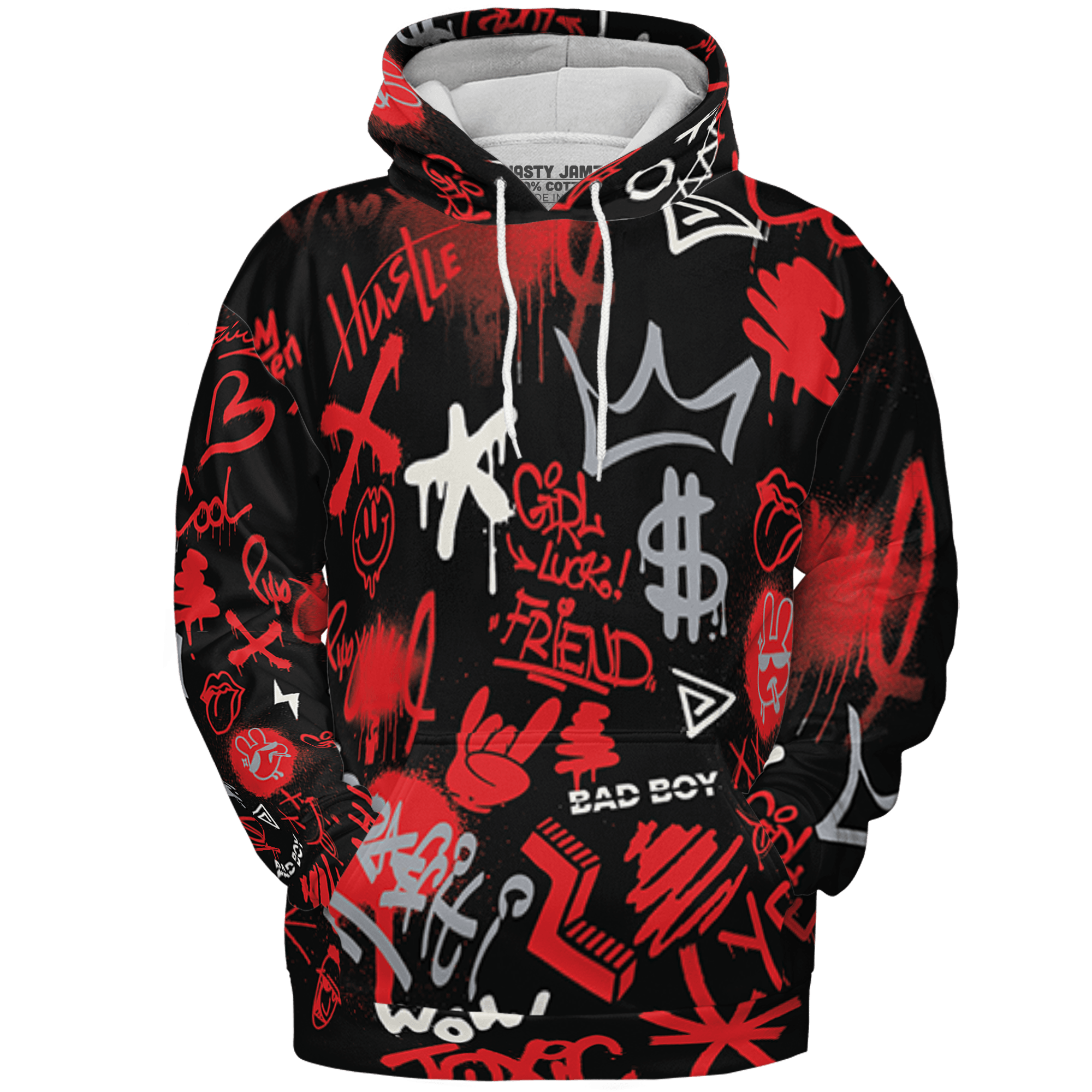 Bred Reimagined 4s Hoodie Match Graffiti King 3D All-Over Print Doodle Style - NastyJamz