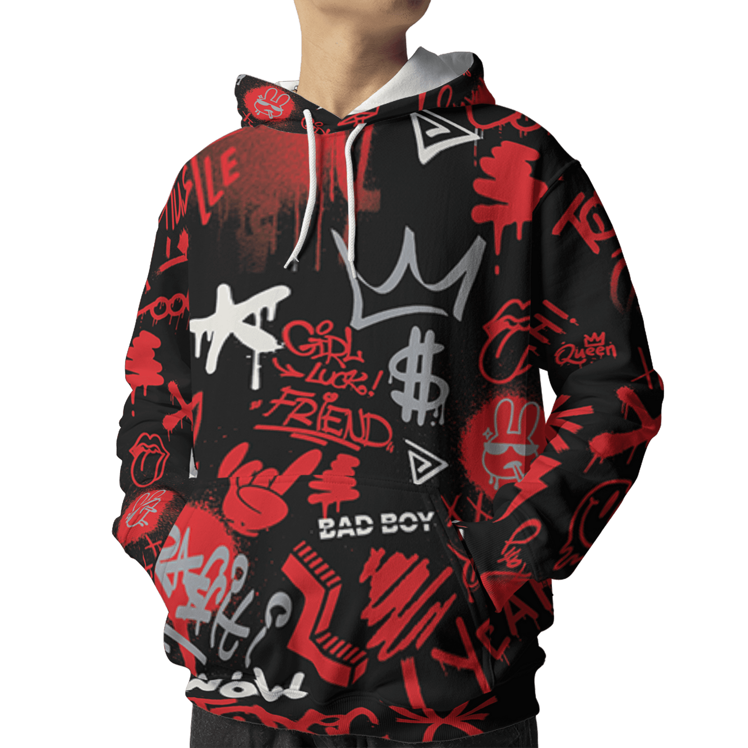 Bred Reimagined 4s Hoodie Match Graffiti King 3D All-Over Print Doodle Style - NastyJamz