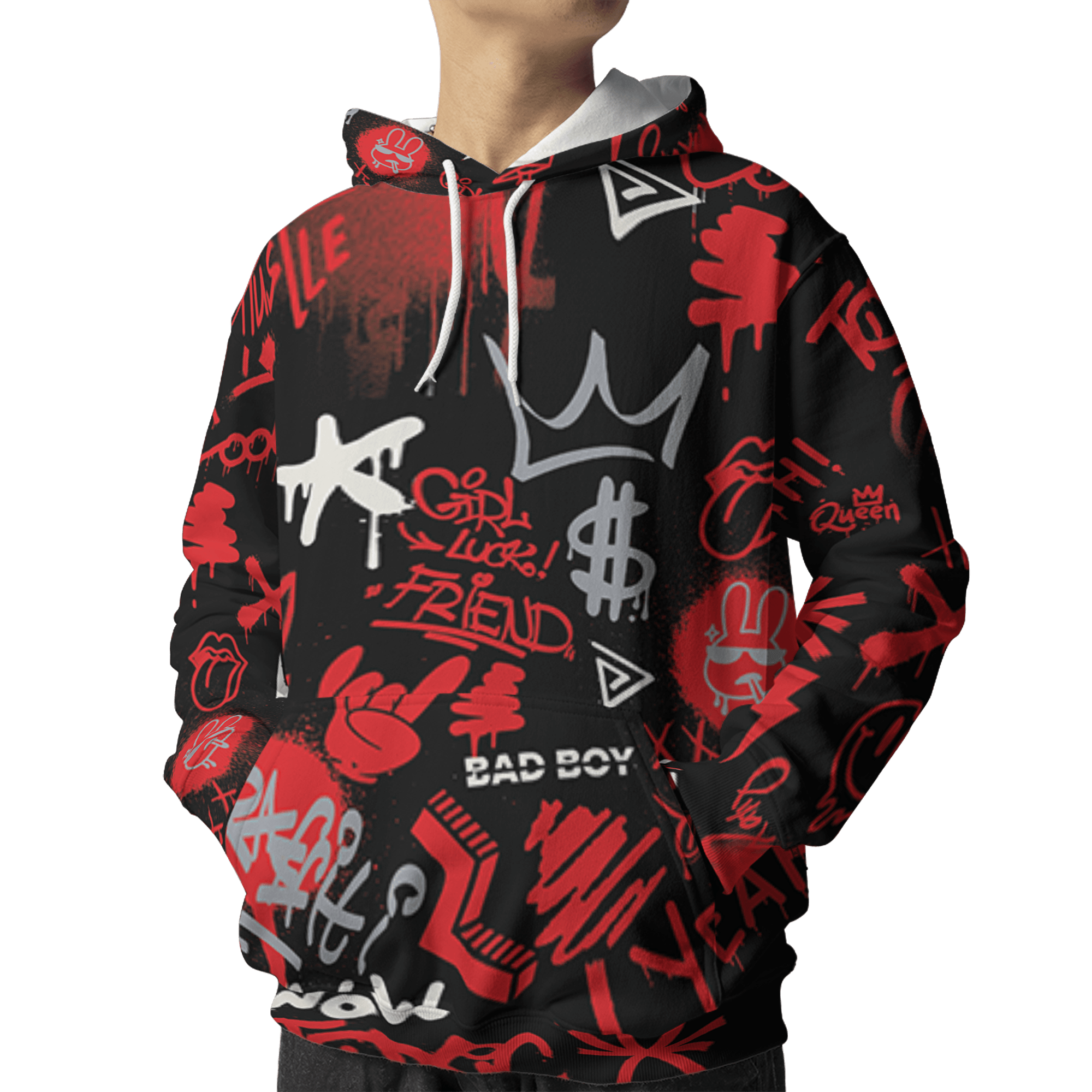 Bred Reimagined 4s Hoodie Match Graffiti King 3D All-Over Print Doodle Style - NastyJamz