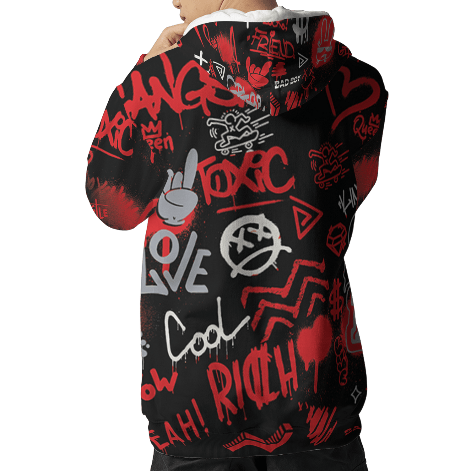 Bred Reimagined 4s Hoodie Match Graffiti King 3D All-Over Print Doodle Style - NastyJamz