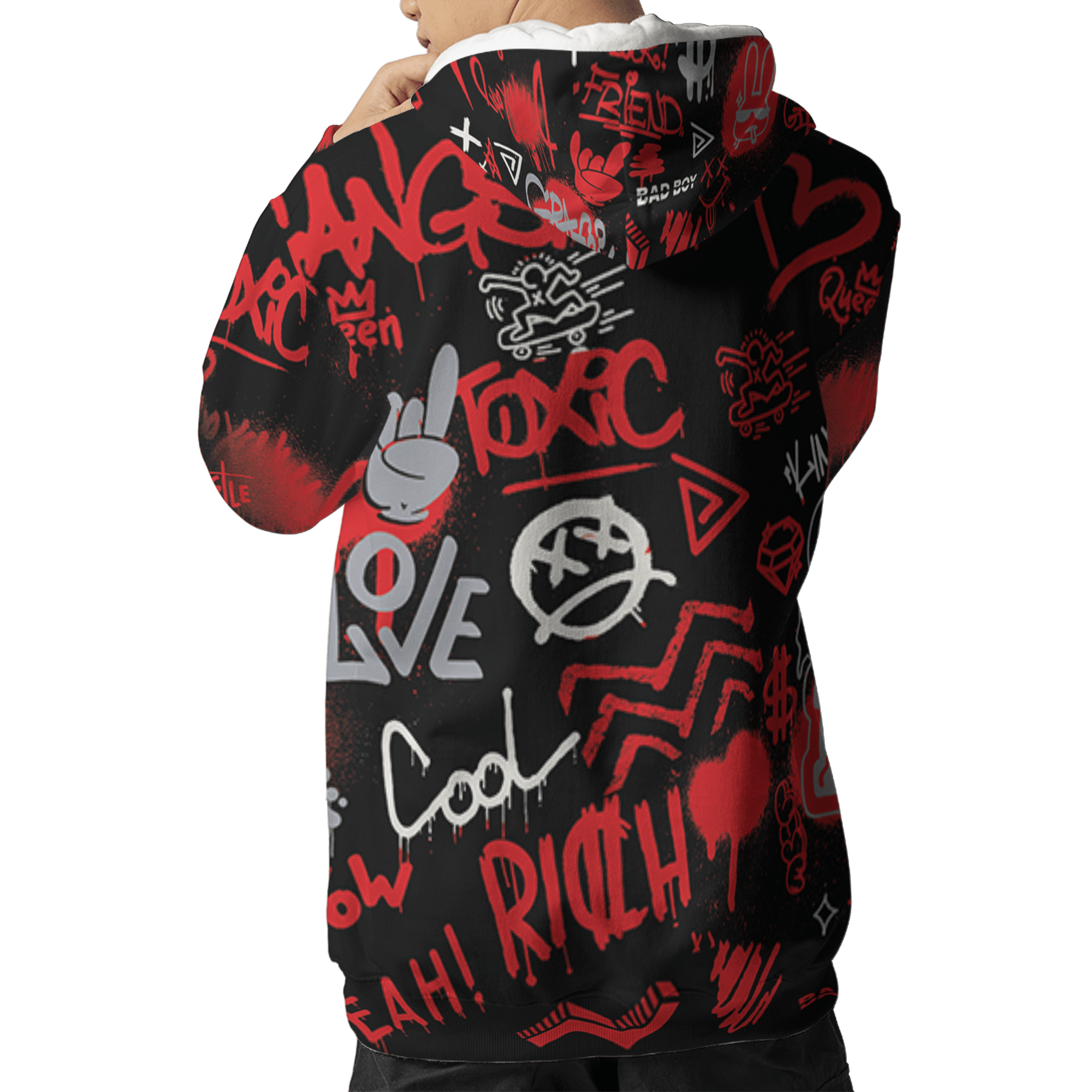Bred Reimagined 4s Hoodie Match Graffiti King 3D All-Over Print Doodle Style - NastyJamz