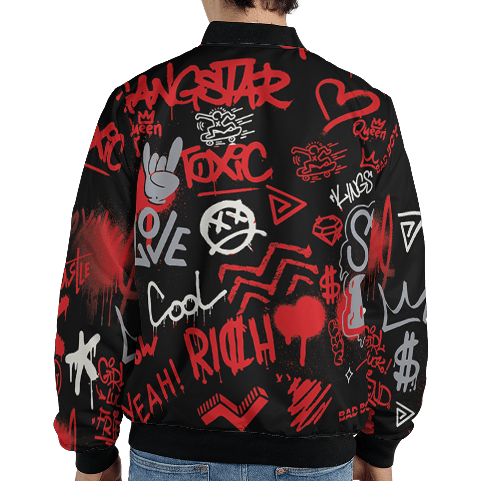 Bred Reimagined 4s Jacket Match Graffiti King 3D All-Over Print Doodle Style - NastyJamz