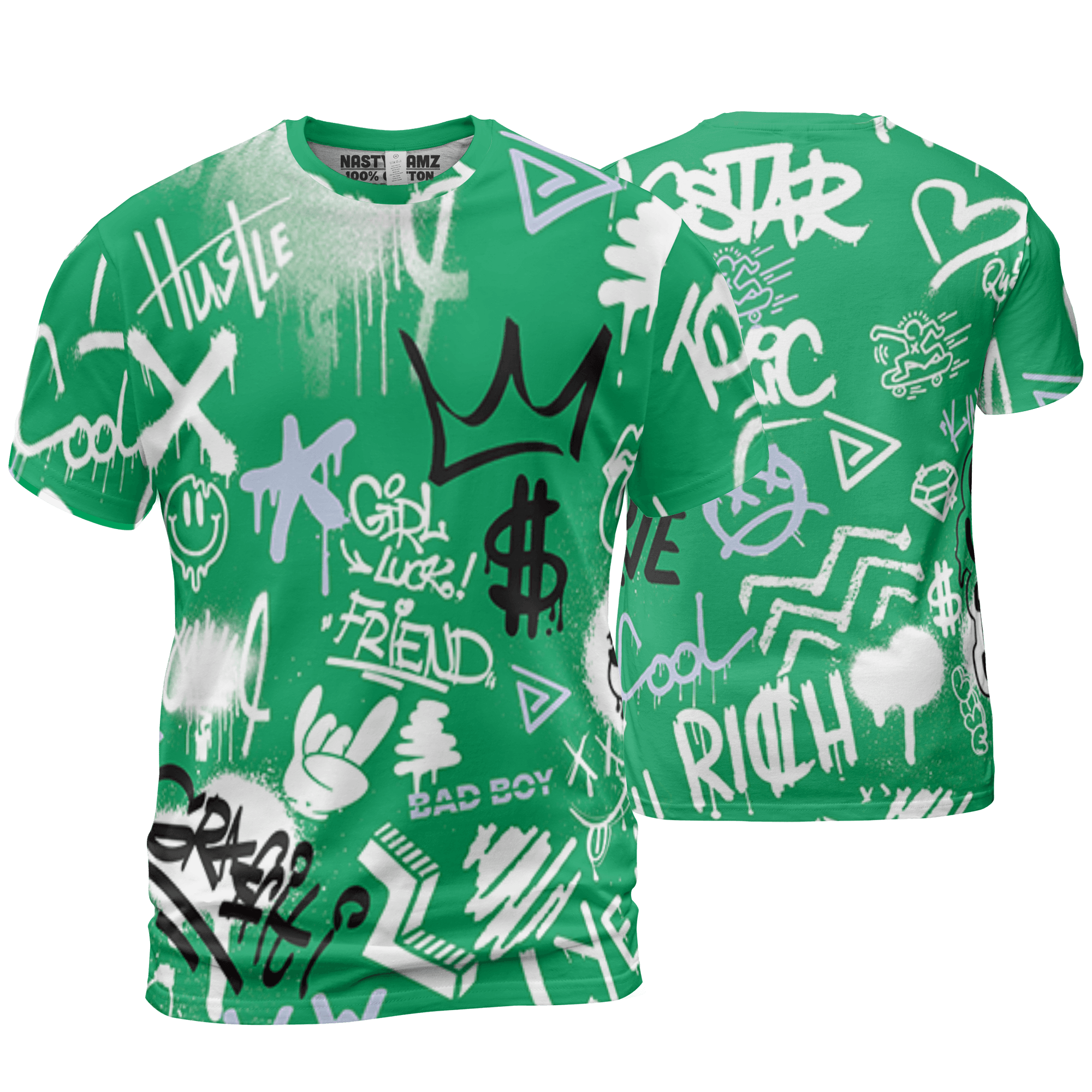 Lucky Green 5s T Shirt Match Graffiti King 3D All-Over Print Doodle Style - NastyJamz