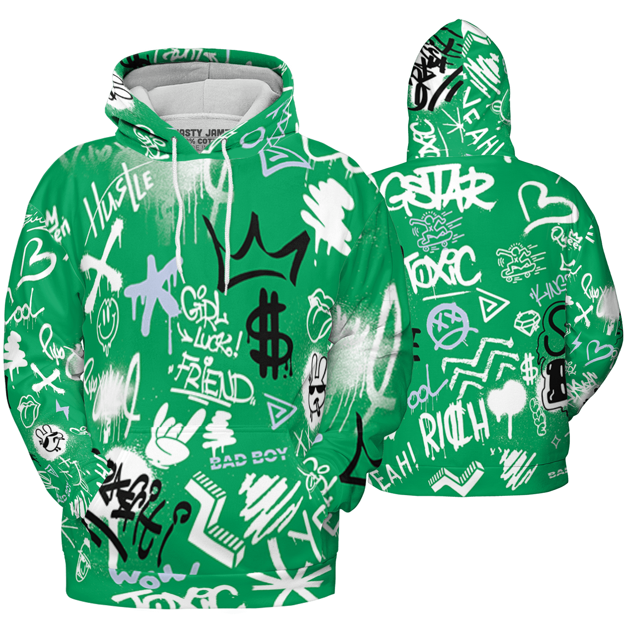 Lucky Green 5s Hoodie Match Graffiti King 3D All-Over Print Doodle Style - NastyJamz