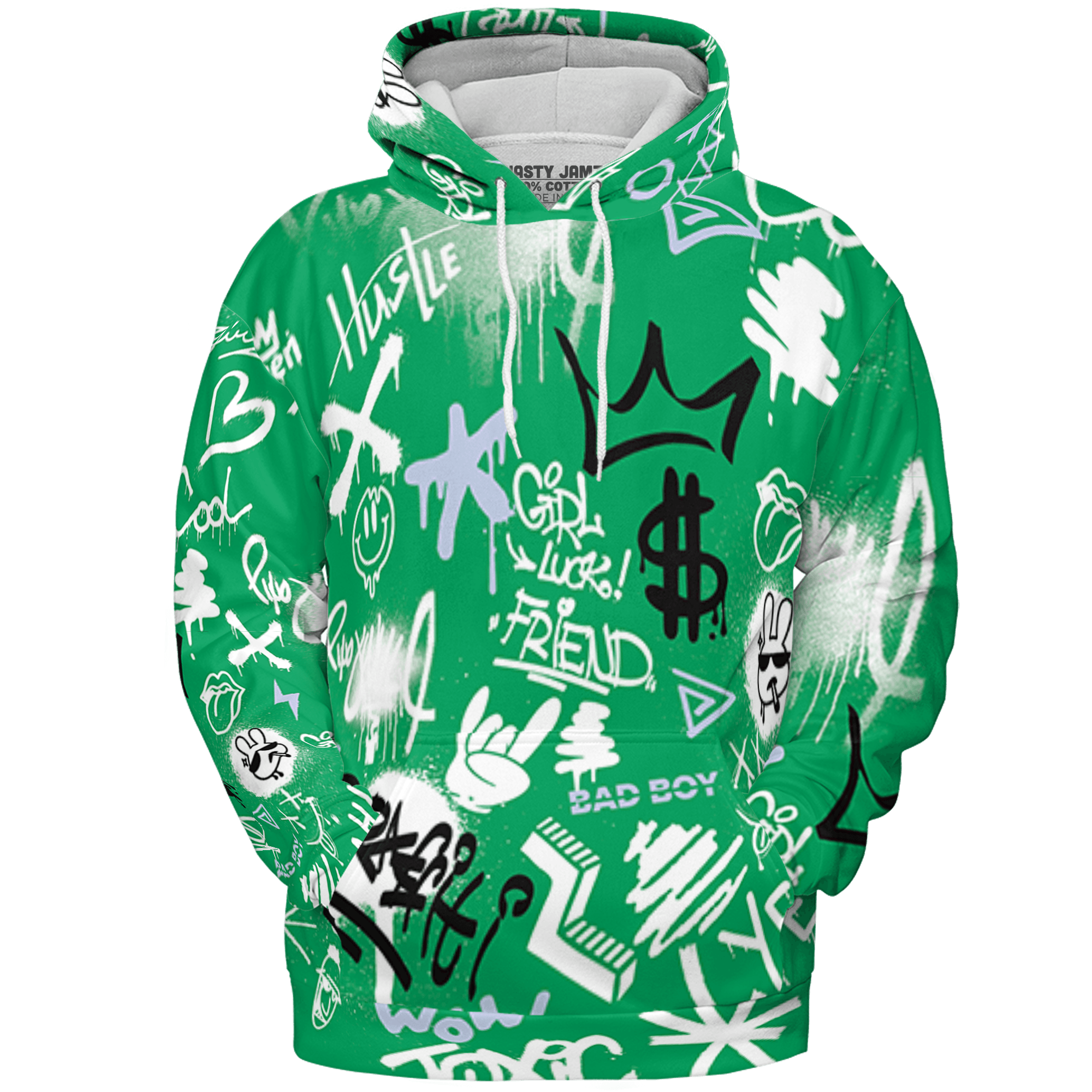 Lucky Green 5s Hoodie Match Graffiti King 3D All-Over Print Doodle Style - NastyJamz