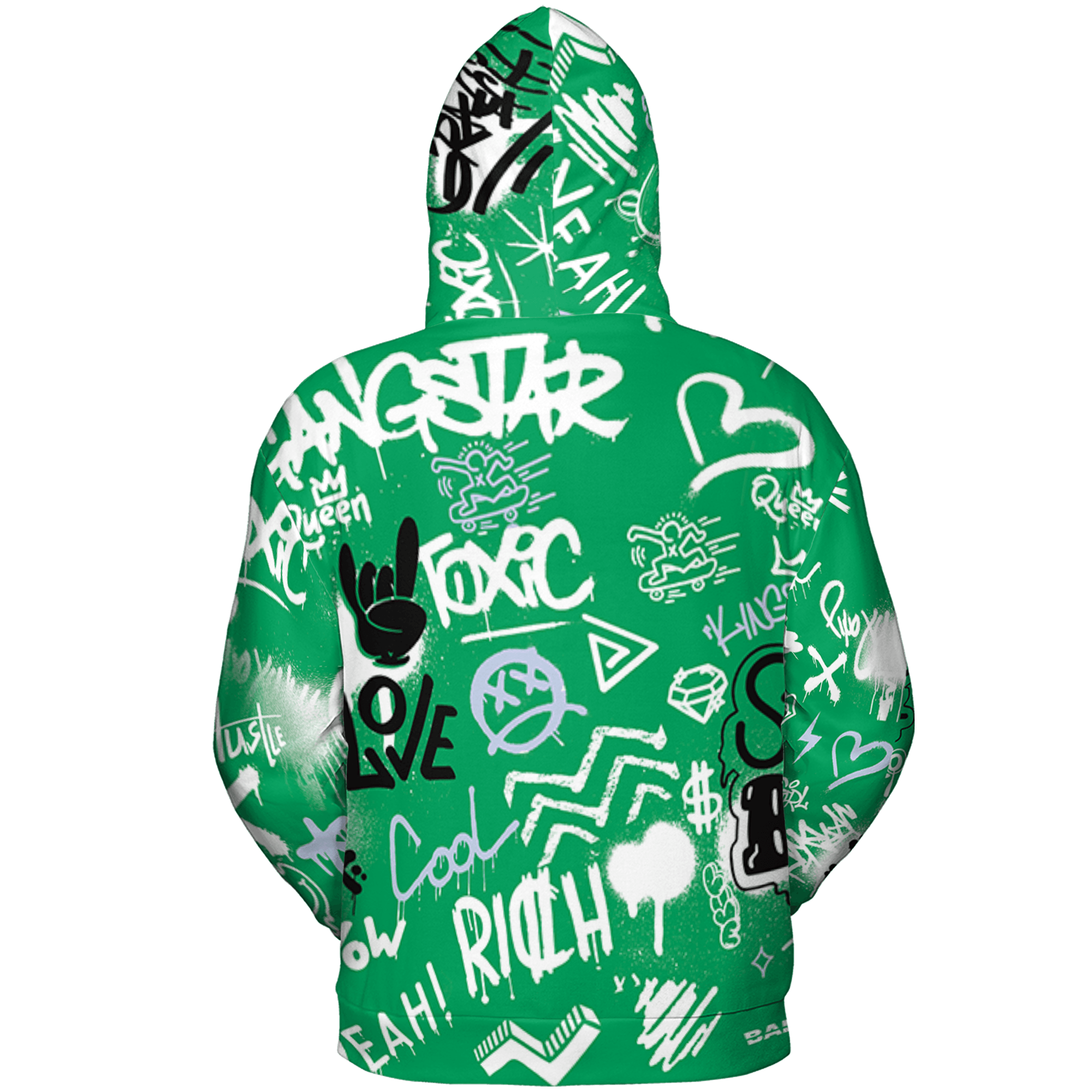 Lucky Green 5s Hoodie Match Graffiti King 3D All-Over Print Doodle Style - NastyJamz