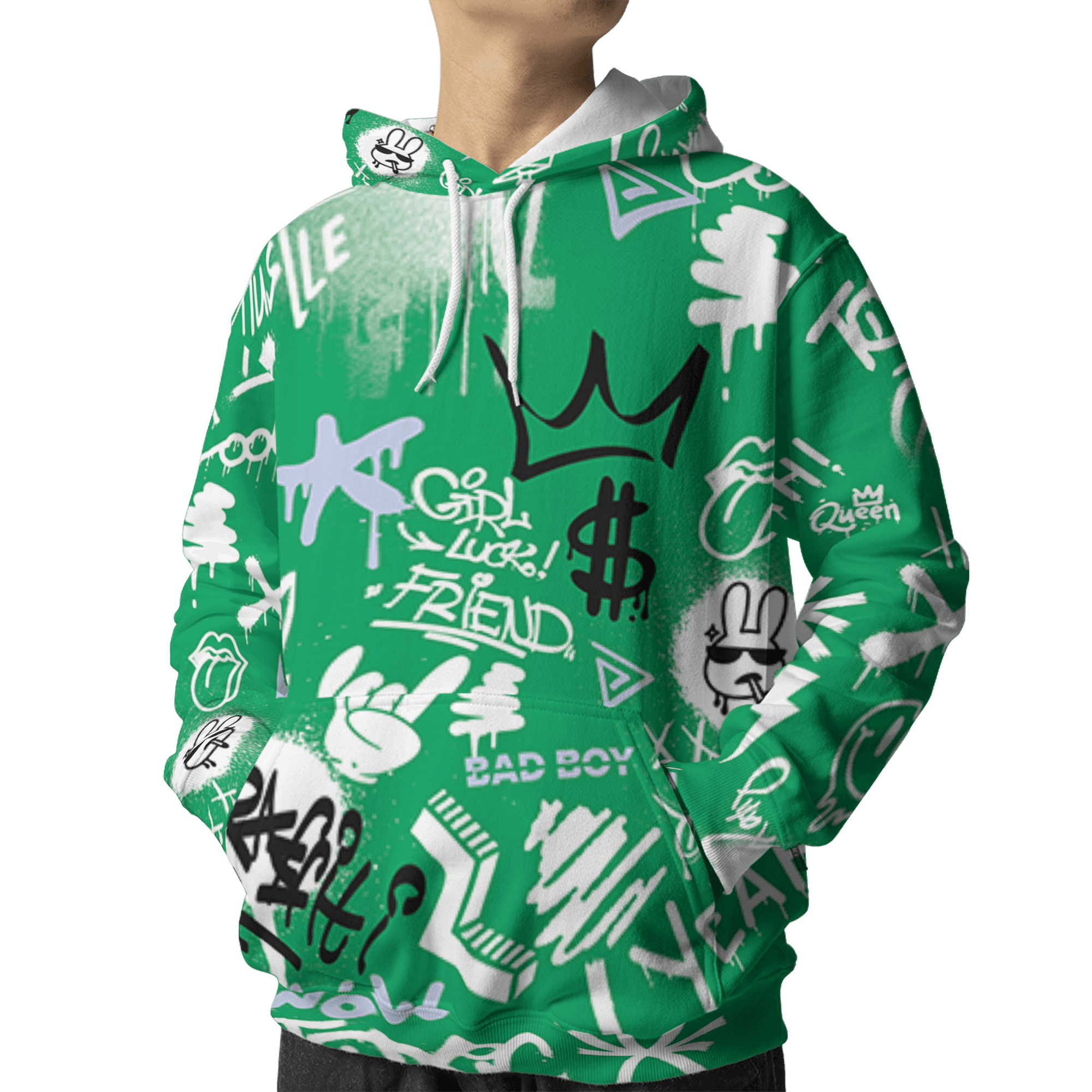 Lucky Green 5s Hoodie Match Graffiti King 3D All-Over Print Doodle Style - NastyJamz