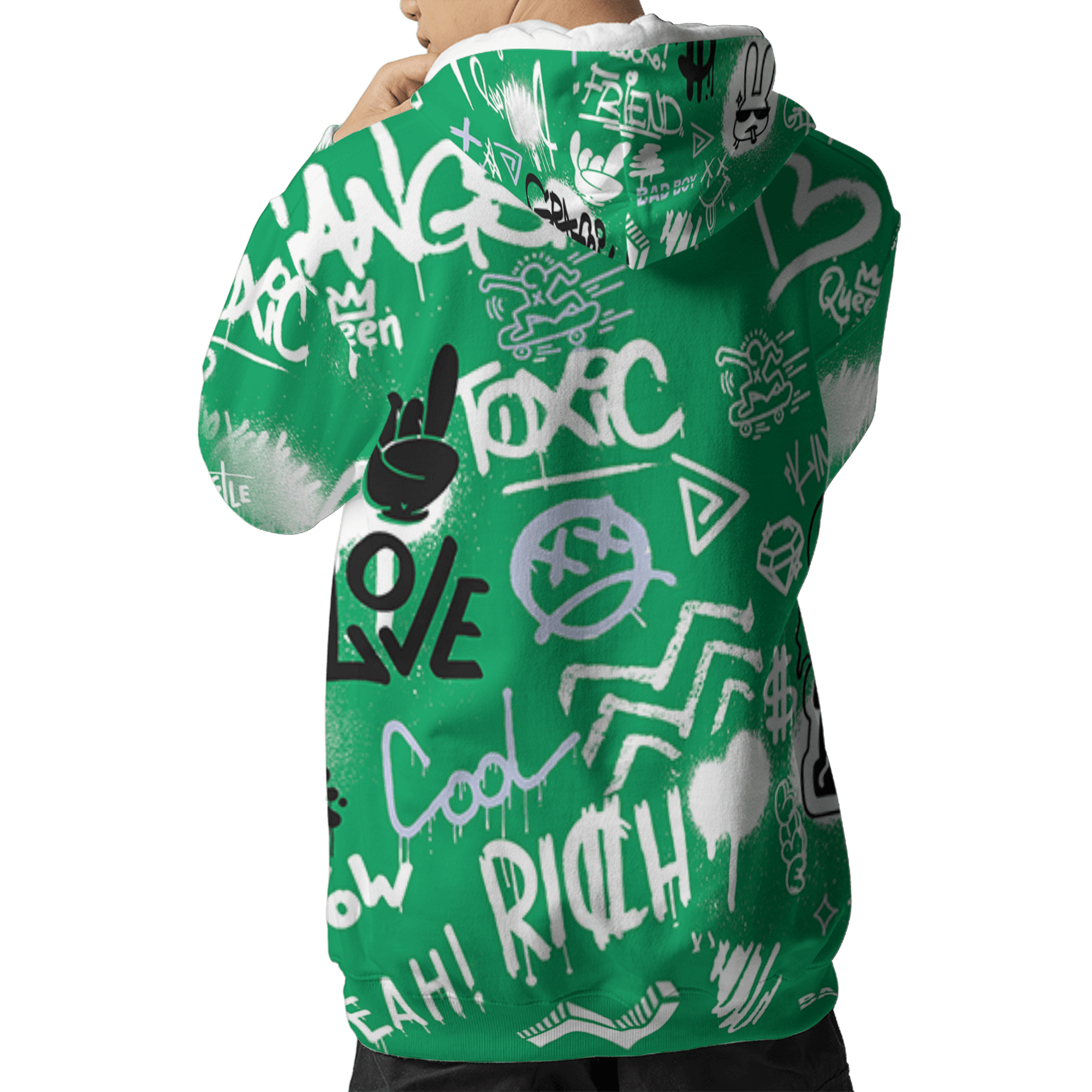 Lucky Green 5s Hoodie Match Graffiti King 3D All-Over Print Doodle Style - NastyJamz