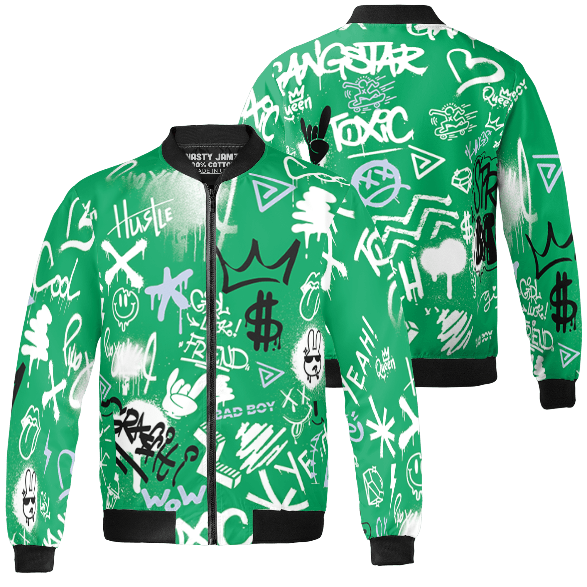 Lucky Green 5s Jacket Match Graffiti King 3D All-Over Print Doodle Style - NastyJamz