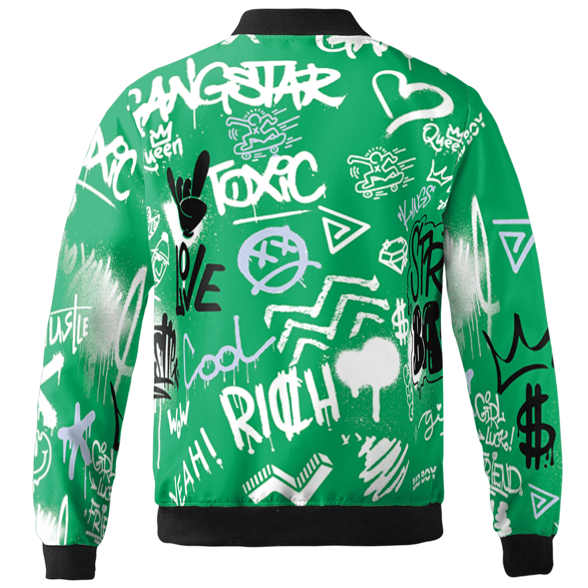 Lucky Green 5s Jacket Match Graffiti King 3D All-Over Print Doodle Style - NastyJamz