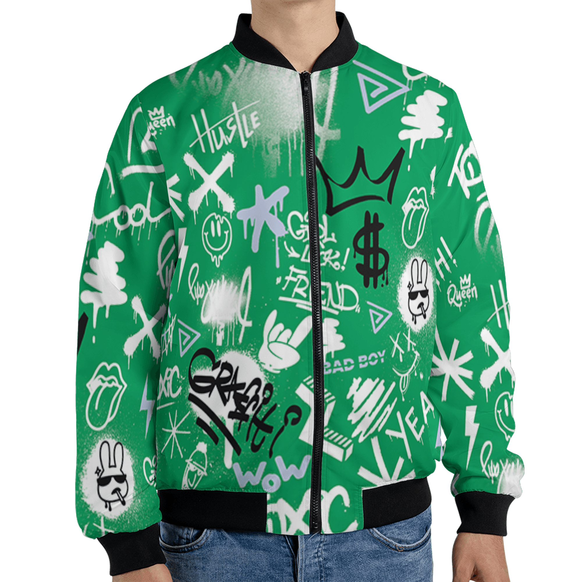 Lucky Green 5s Jacket Match Graffiti King 3D All-Over Print Doodle Style - NastyJamz