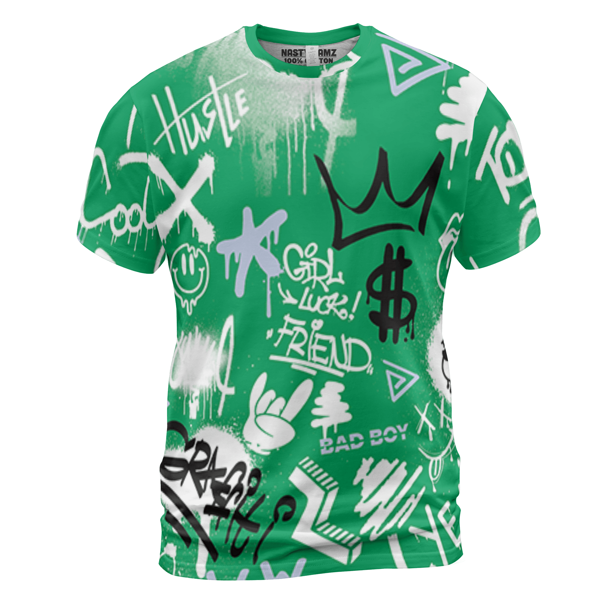 Lucky Green 5s T Shirt Match Graffiti King 3D All-Over Print Doodle Style - NastyJamz