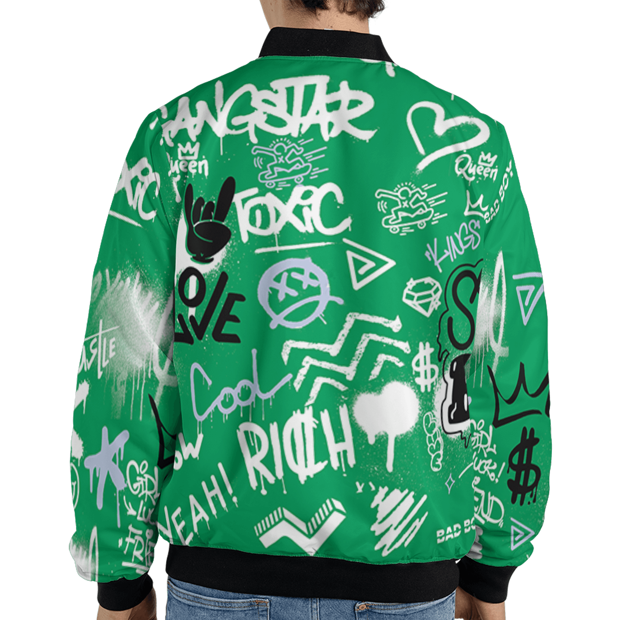 Lucky Green 5s Jacket Match Graffiti King 3D All-Over Print Doodle Style - NastyJamz