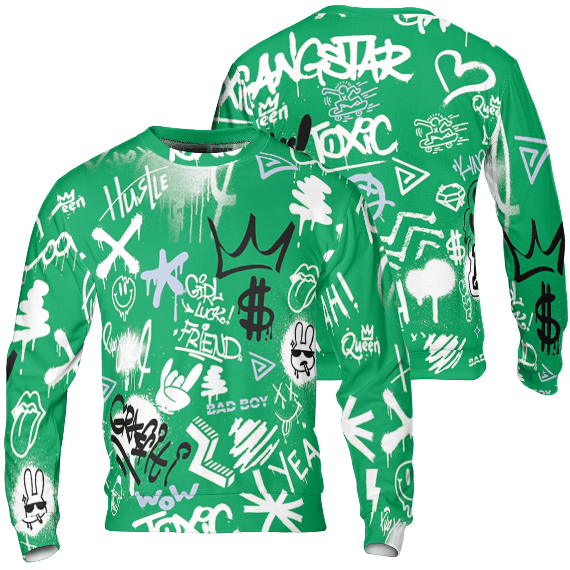 Lucky Green 5s Sweatshirt Match Graffiti King 3D All-Over Print Doodle Style - NastyJamz