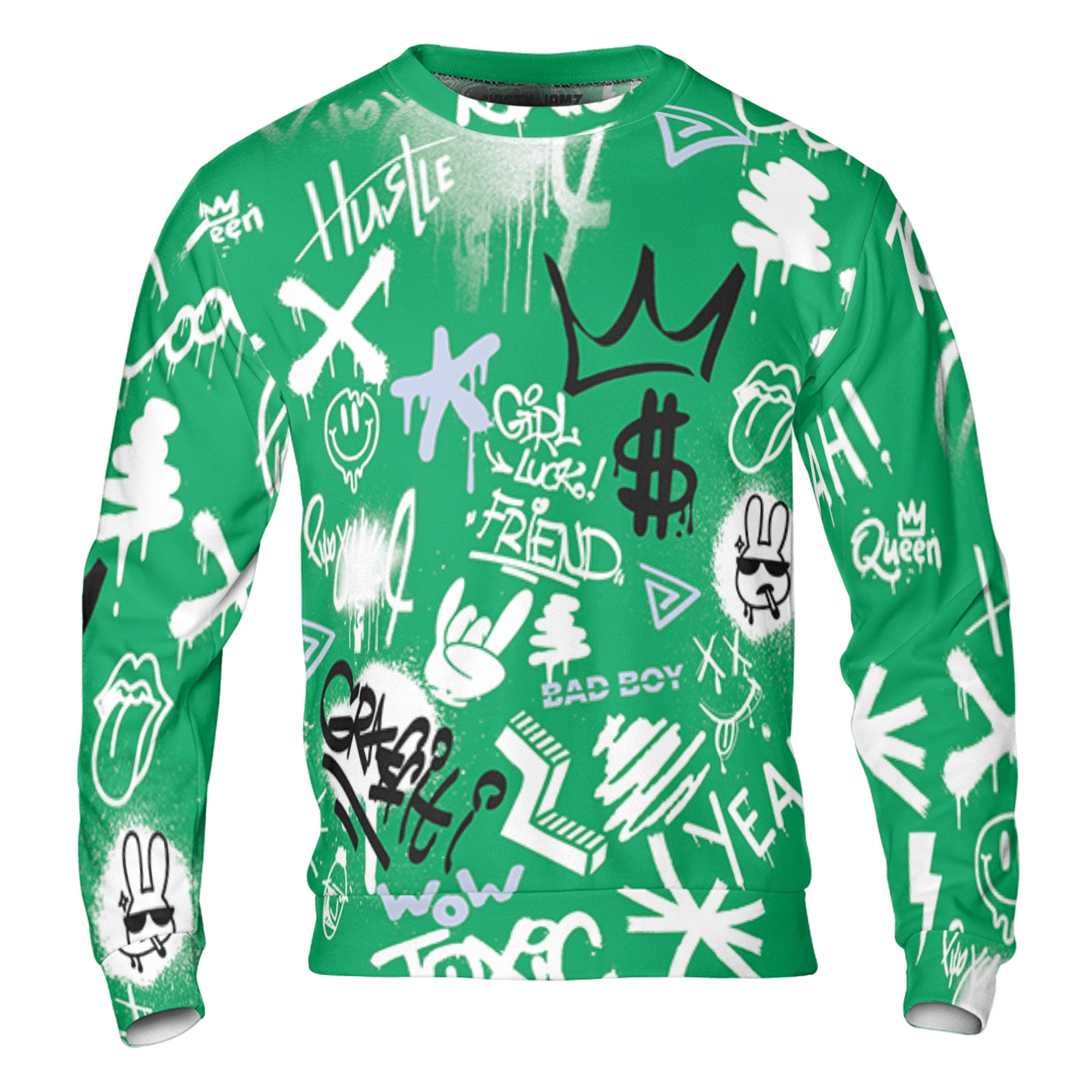 Lucky Green 5s Sweatshirt Match Graffiti King 3D All-Over Print Doodle Style - NastyJamz