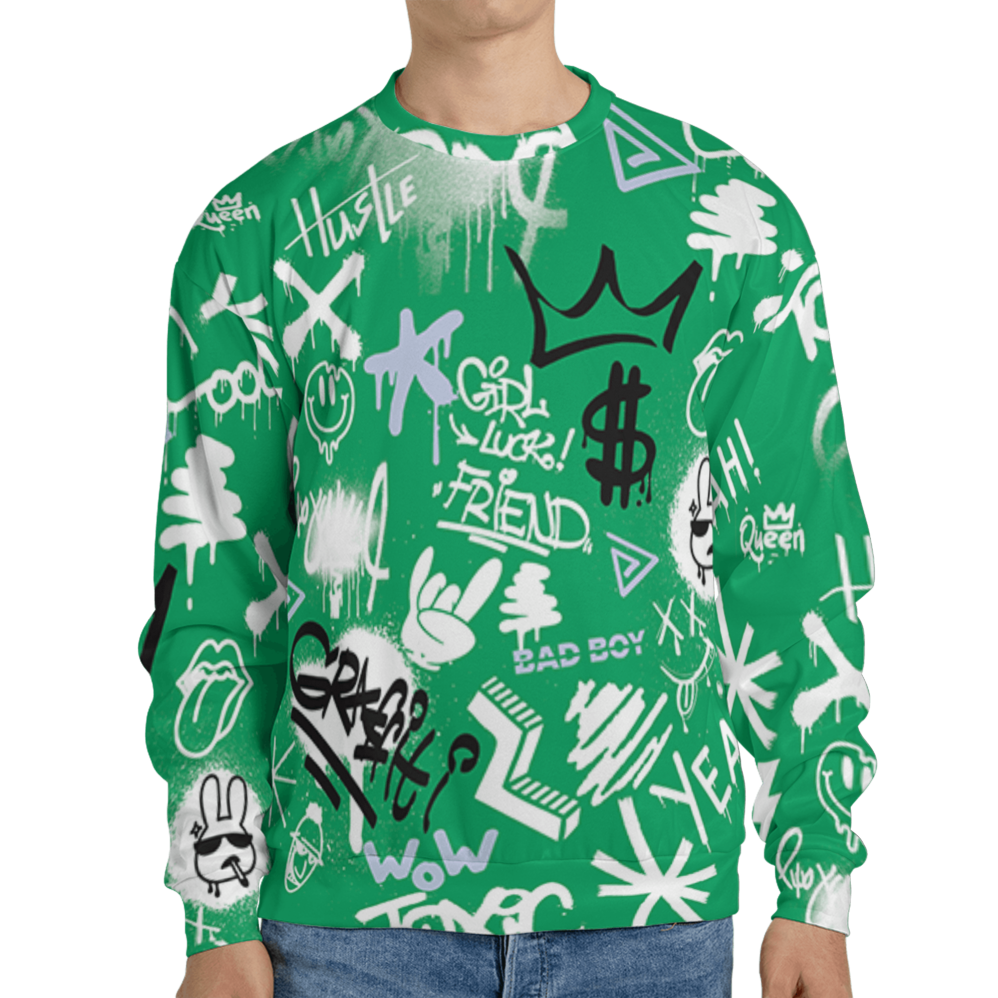 Lucky Green 5s Sweatshirt Match Graffiti King 3D All-Over Print Doodle Style - NastyJamz