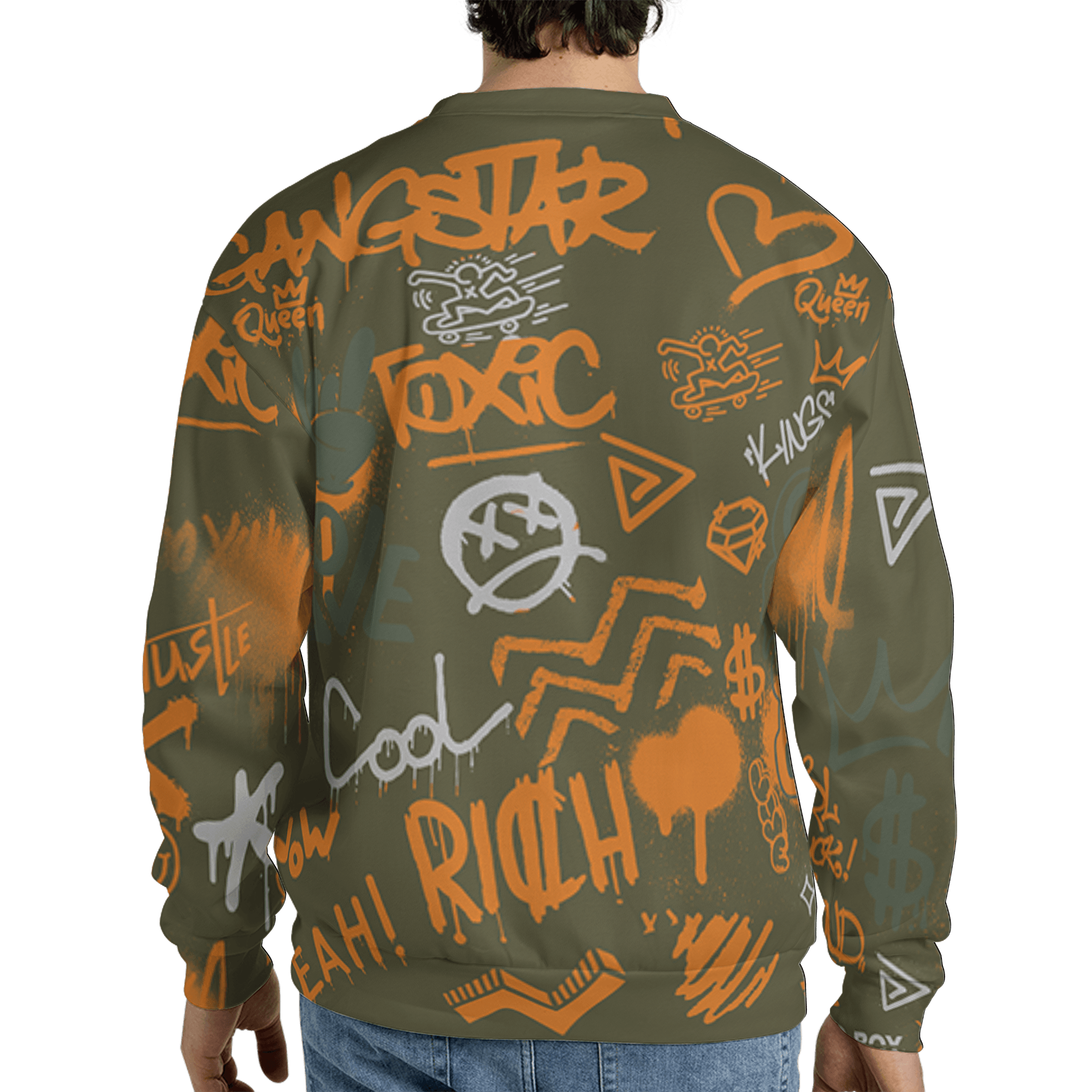Olive 5s Sweatshirt Match Graffiti King 3D All-Over Print Doodle Style - NastyJamz