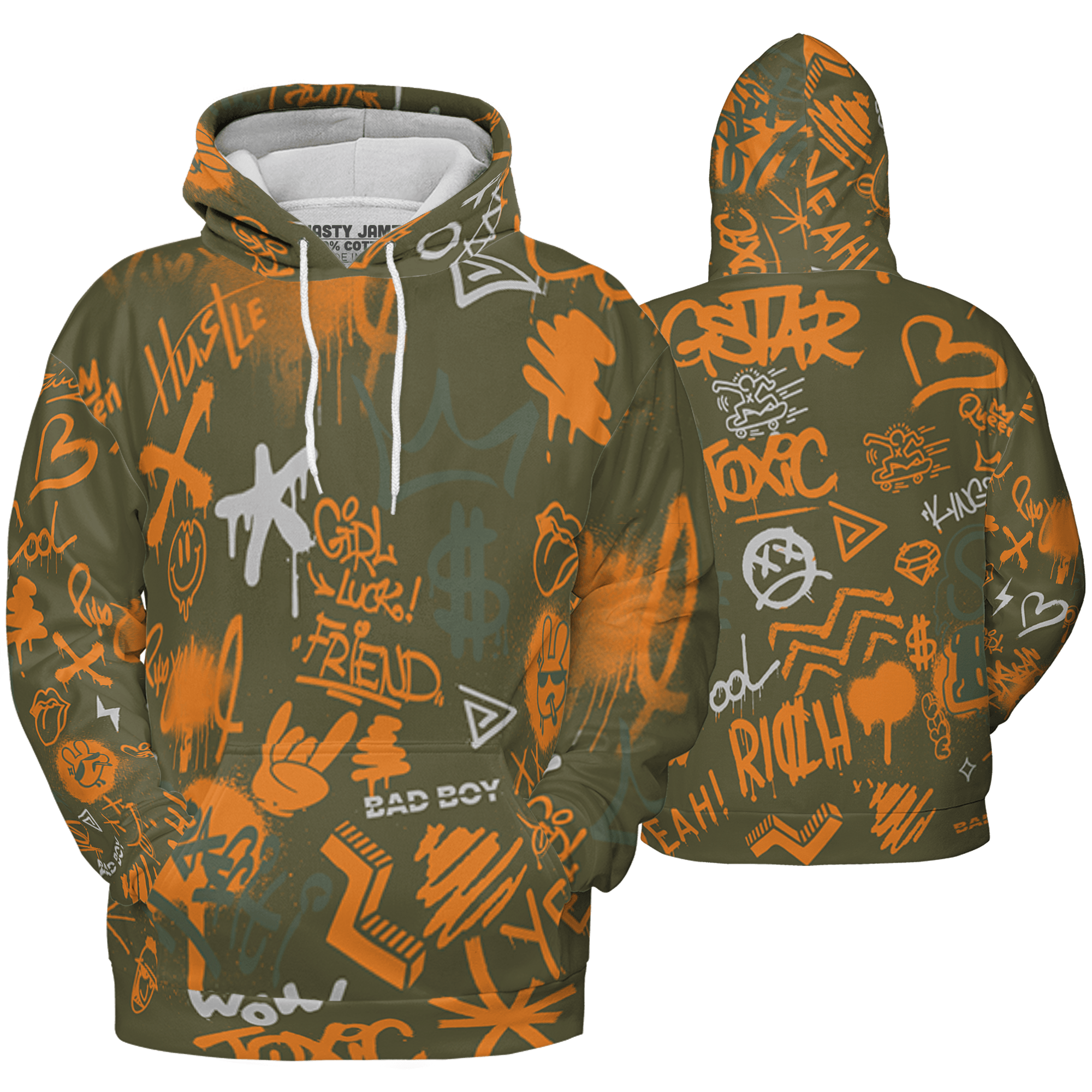 Olive 5s Hoodie Match Graffiti King 3D All-Over Print Doodle Style - NastyJamz