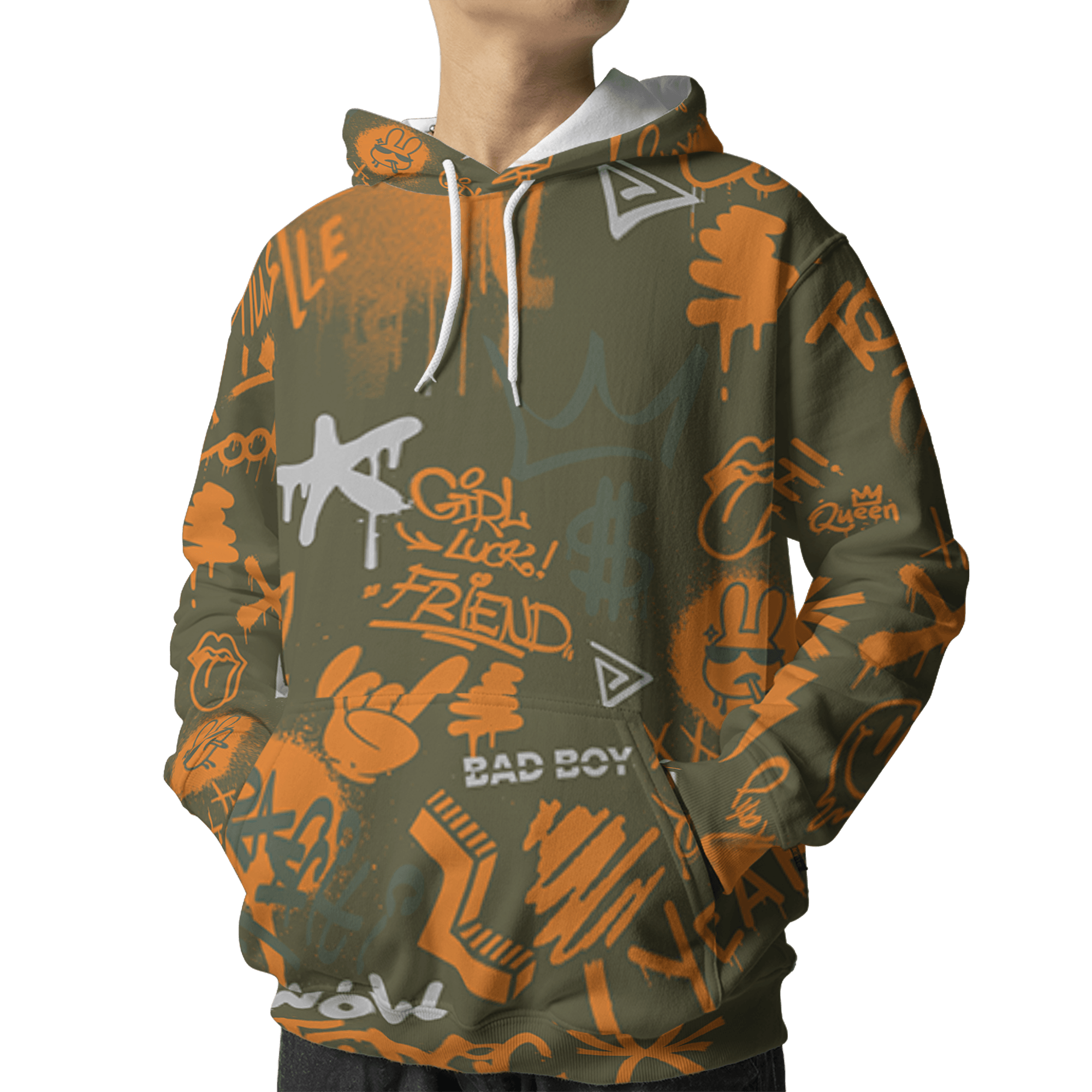 Olive 5s Hoodie Match Graffiti King 3D All-Over Print Doodle Style - NastyJamz