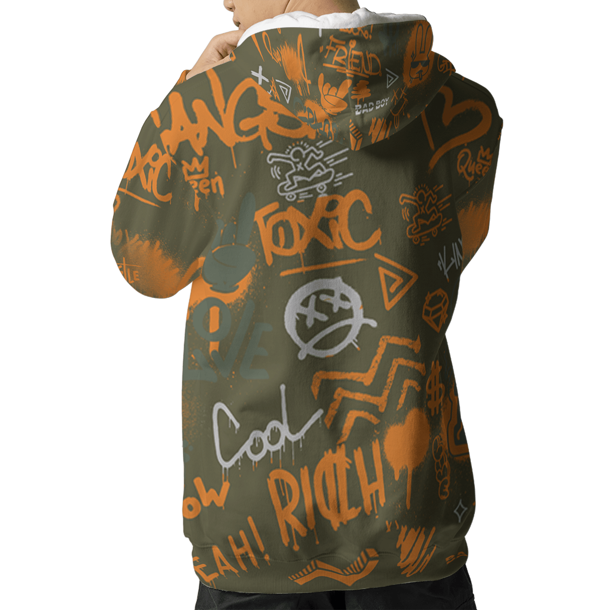 Olive 5s Hoodie Match Graffiti King 3D All-Over Print Doodle Style - NastyJamz