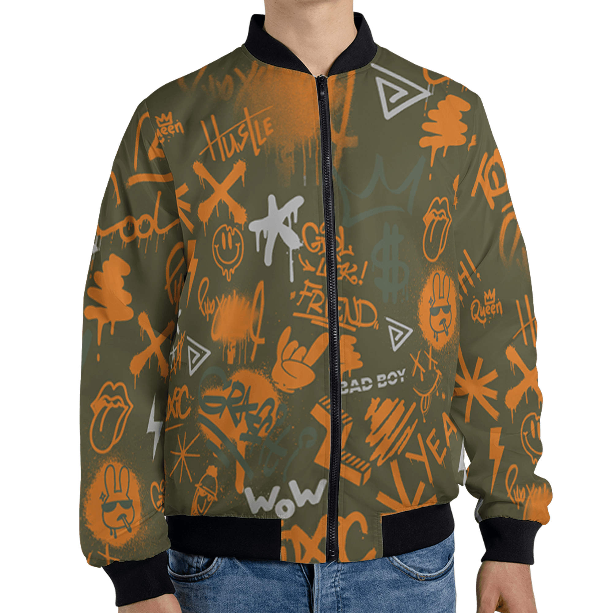 Olive 5s Jacket Match Graffiti King 3D All-Over Print Doodle Style - NastyJamz