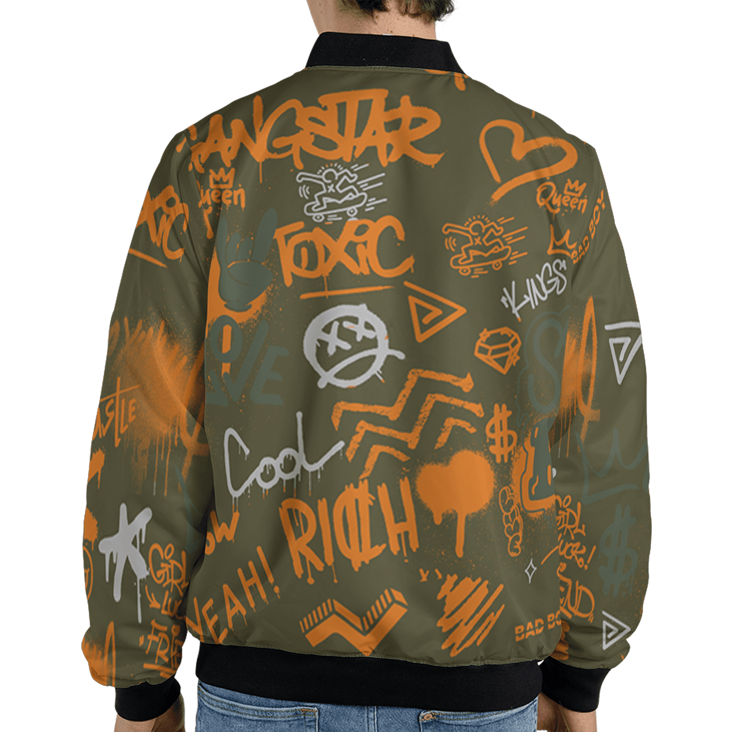 Olive 5s Jacket Match Graffiti King 3D All-Over Print Doodle Style - NastyJamz