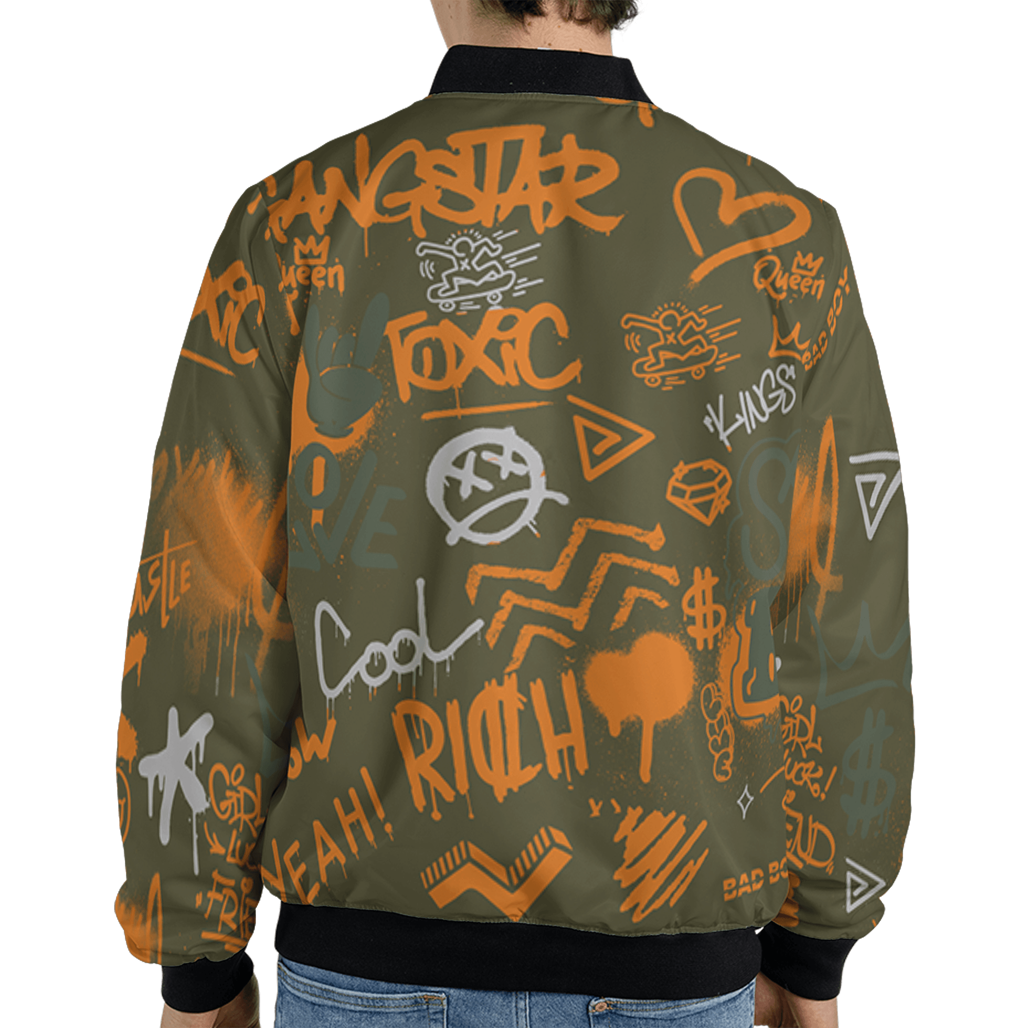 Olive 5s Jacket Match Graffiti King 3D All-Over Print Doodle Style - NastyJamz