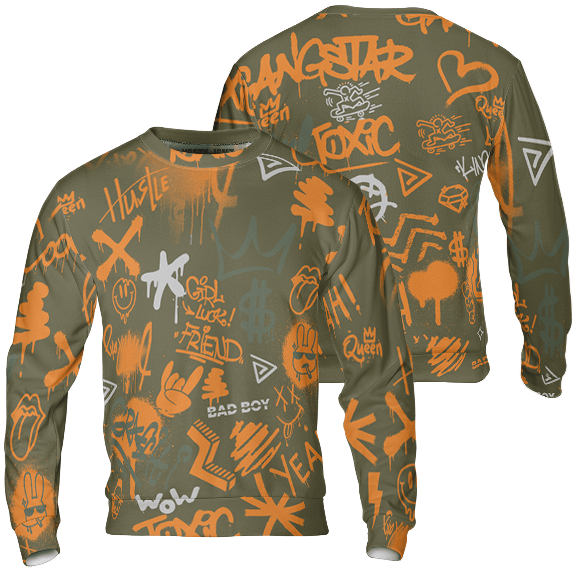 Olive 5s Sweatshirt Match Graffiti King 3D All-Over Print Doodle Style - NastyJamz
