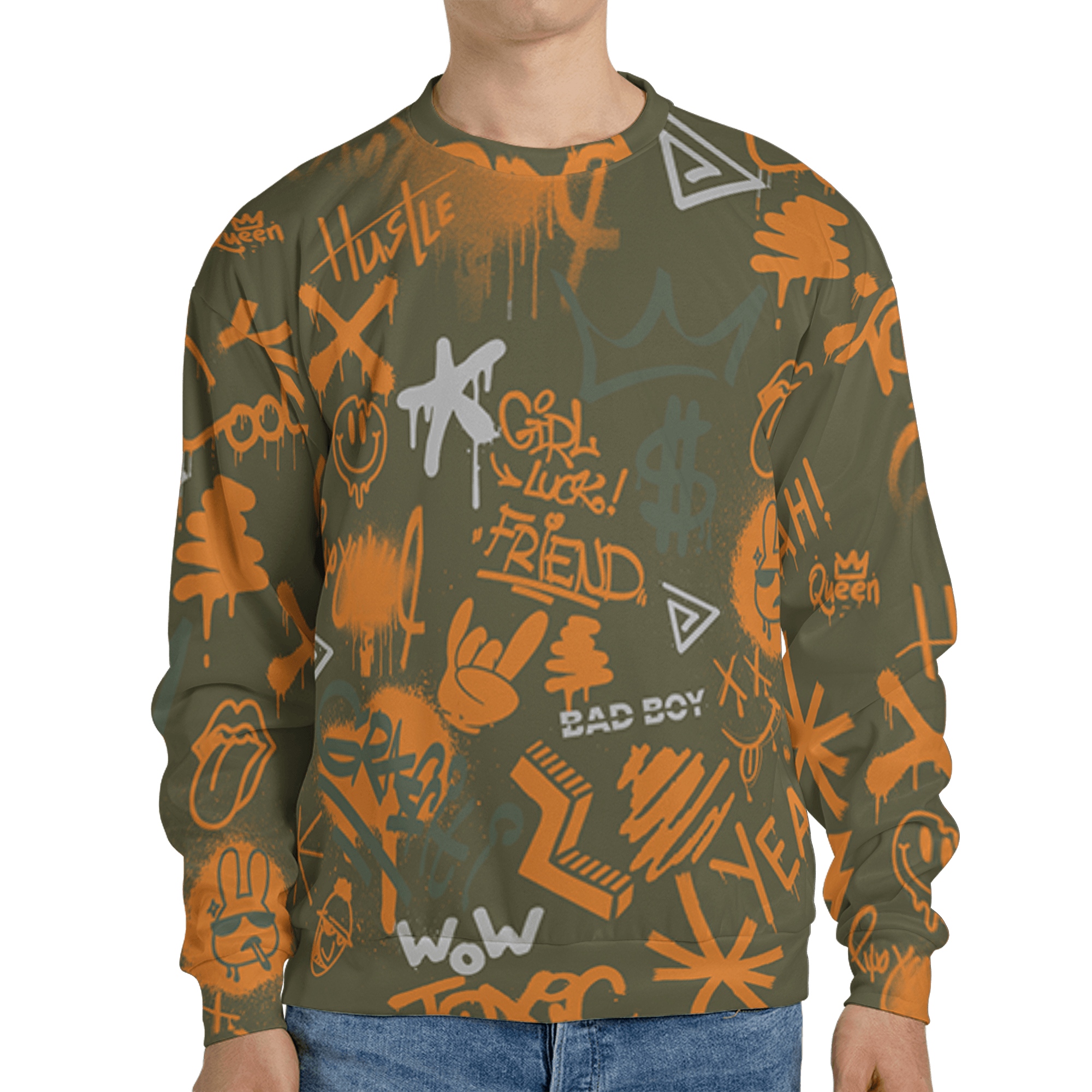 Olive 5s Sweatshirt Match Graffiti King 3D All-Over Print Doodle Style - NastyJamz