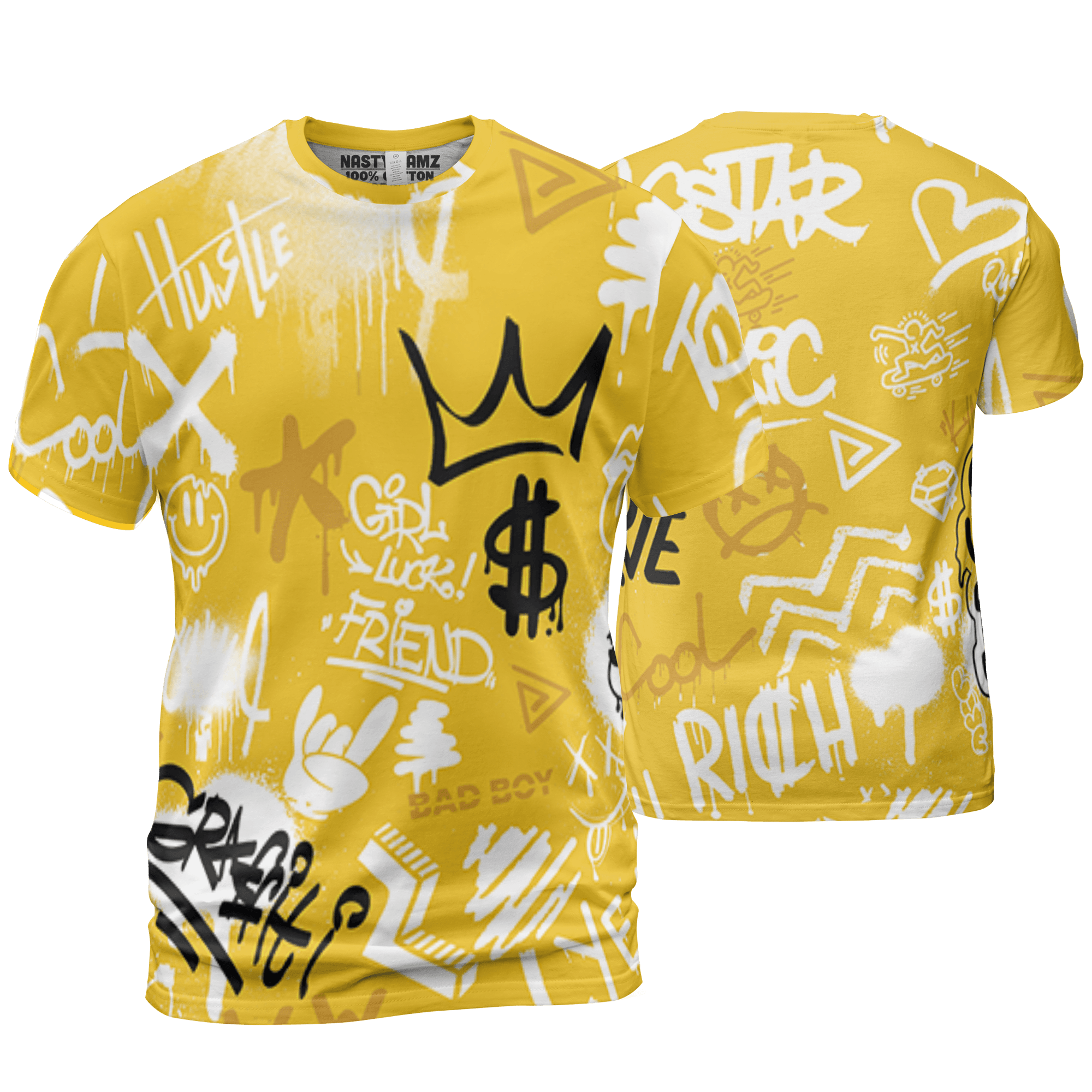 Yellow Ochre 6s T Shirt Match Graffiti King 3D All-Over Print Doodle Style - NastyJamz
