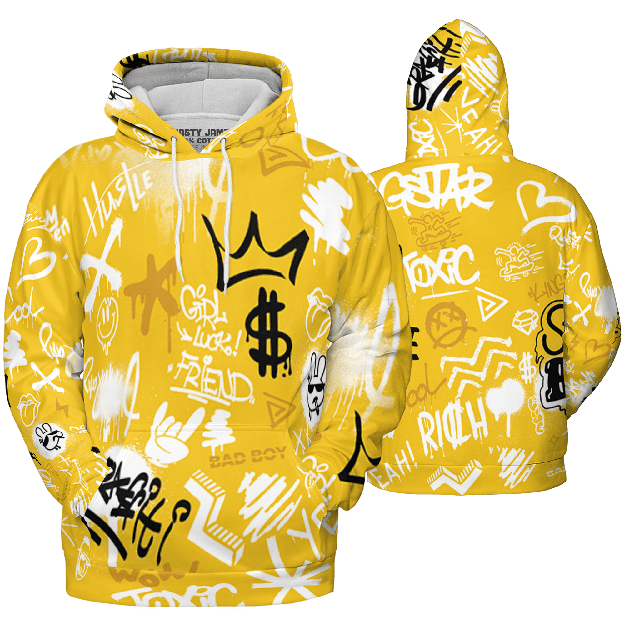 Yellow Ochre 6s Hoodie Match Graffiti King 3D All-Over Print Doodle Style - NastyJamz