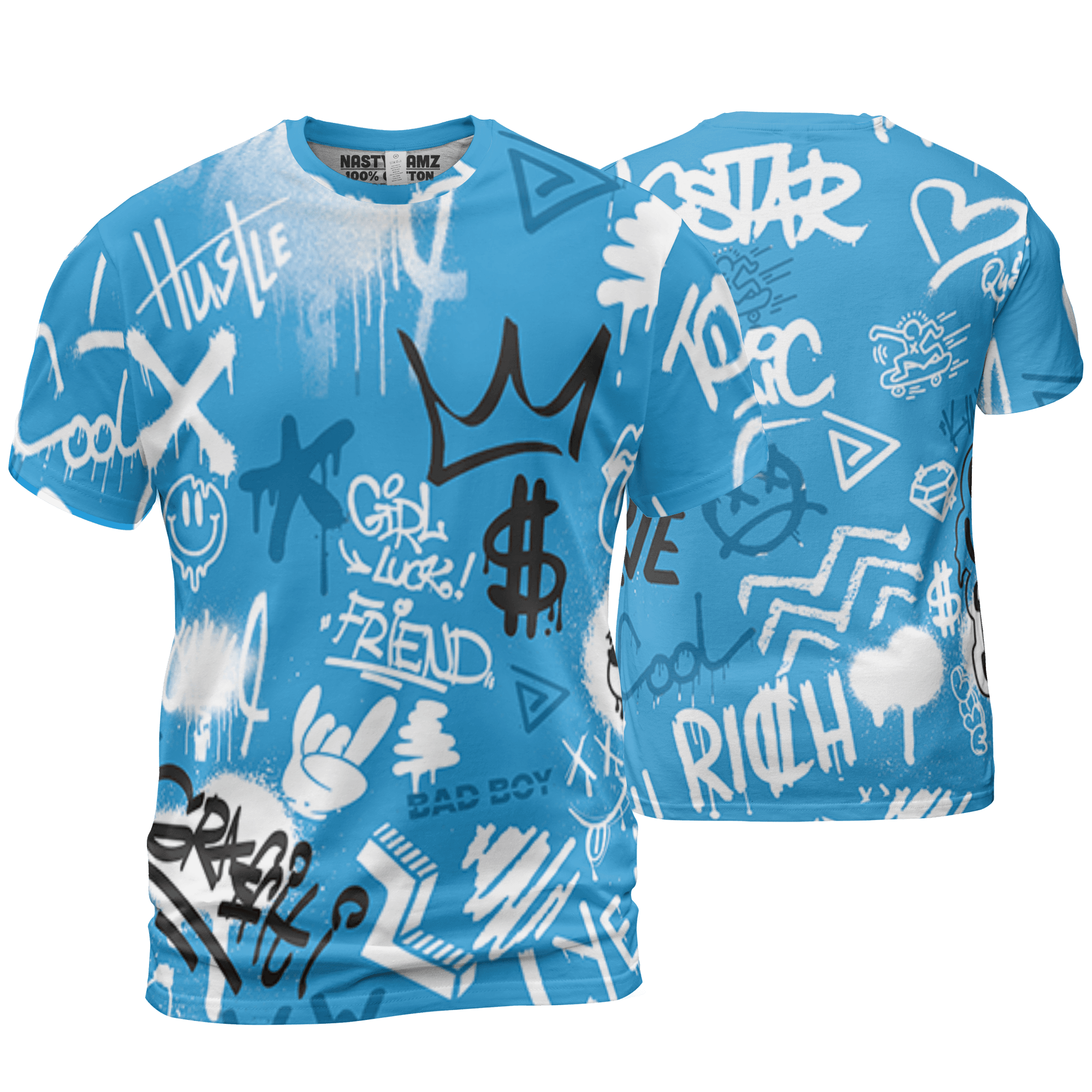 Powder Blue 9s T Shirt Match Graffiti King 3D All-Over Print Doodle Style - NastyJamz