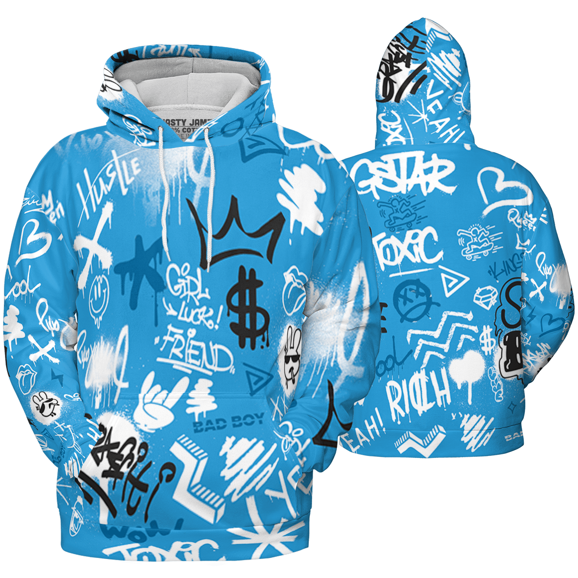 Powder Blue 9s Hoodie Match Graffiti King 3D All-Over Print Doodle Style - NastyJamz