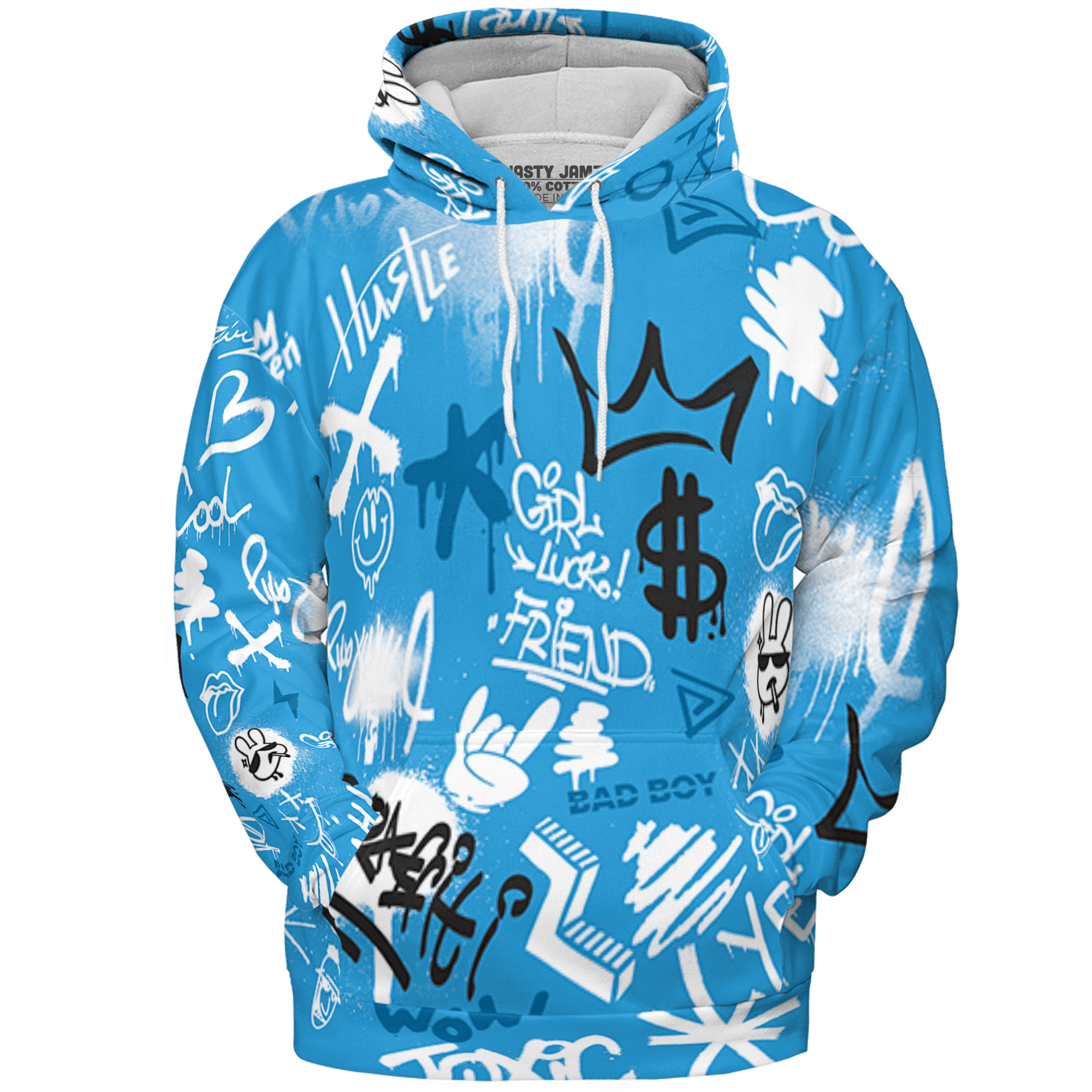 Powder Blue 9s Hoodie Match Graffiti King 3D All-Over Print Doodle Style - NastyJamz