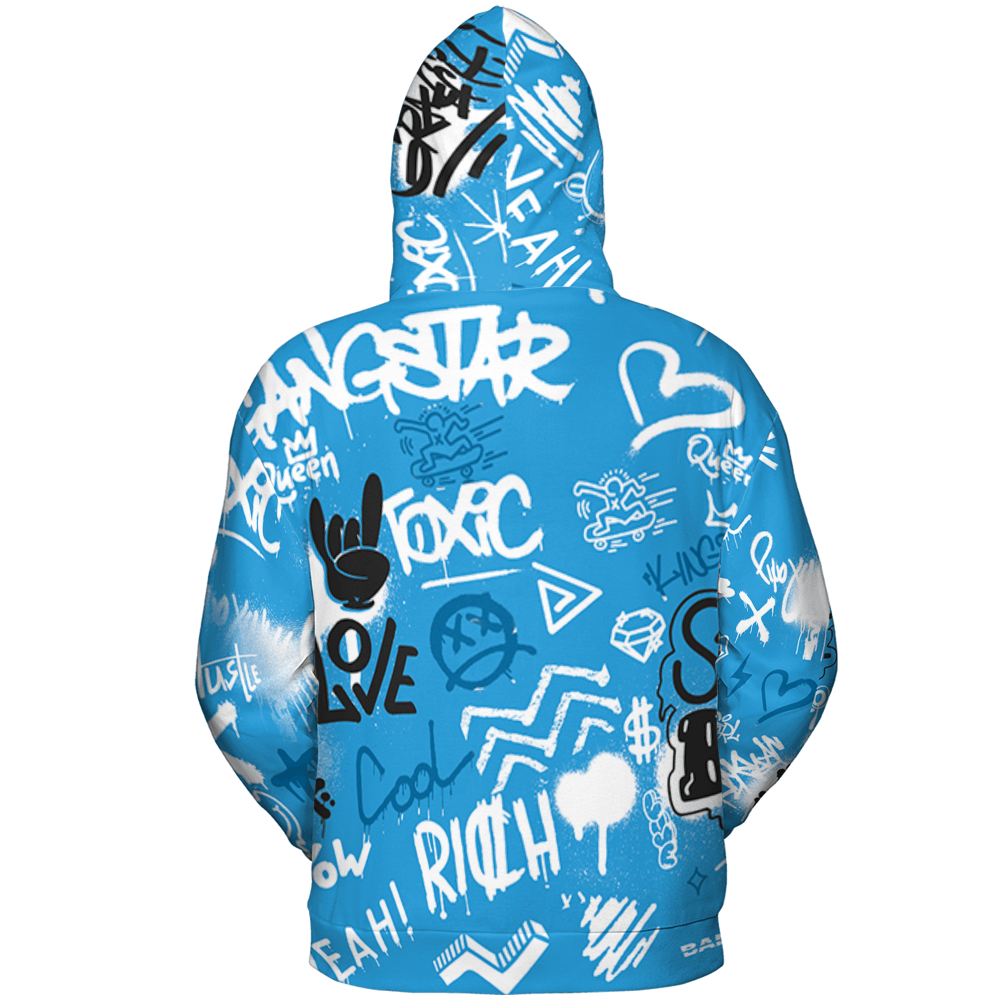Powder Blue 9s Hoodie Match Graffiti King 3D All-Over Print Doodle Style - NastyJamz