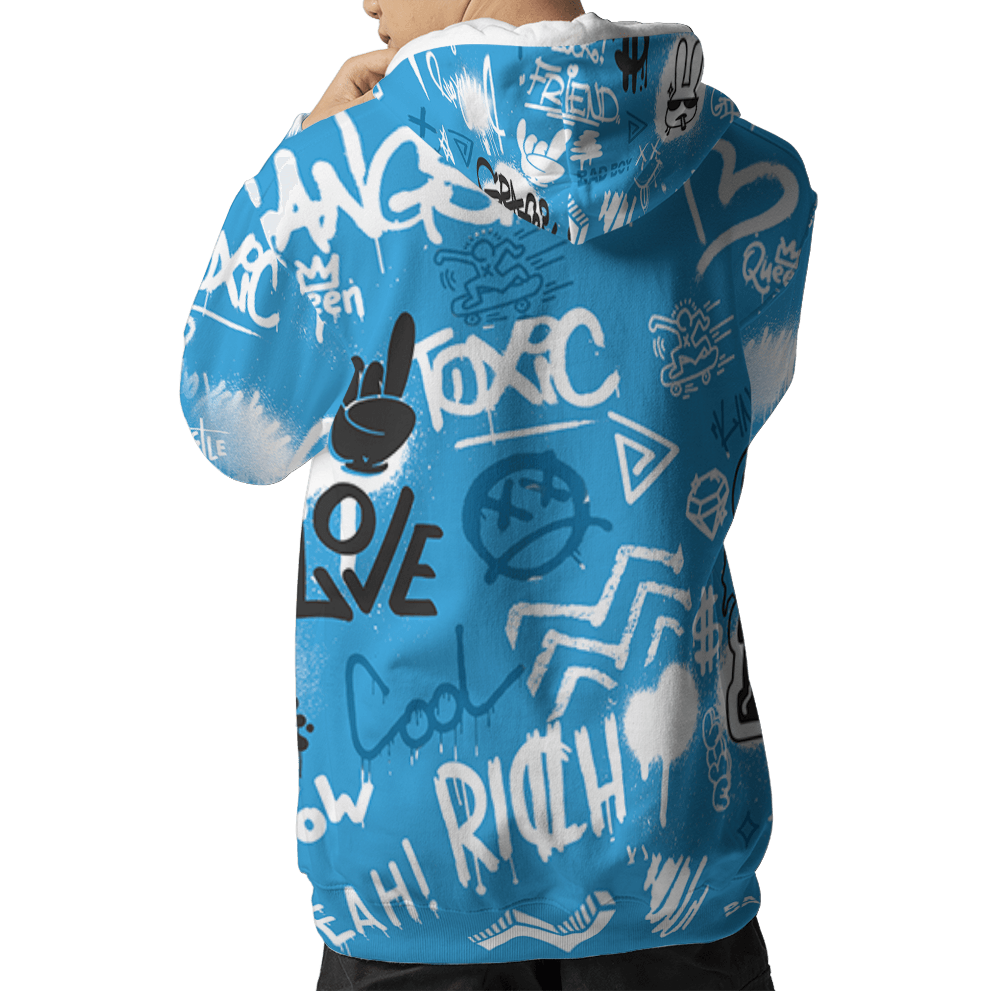 Powder Blue 9s Hoodie Match Graffiti King 3D All-Over Print Doodle Style - NastyJamz