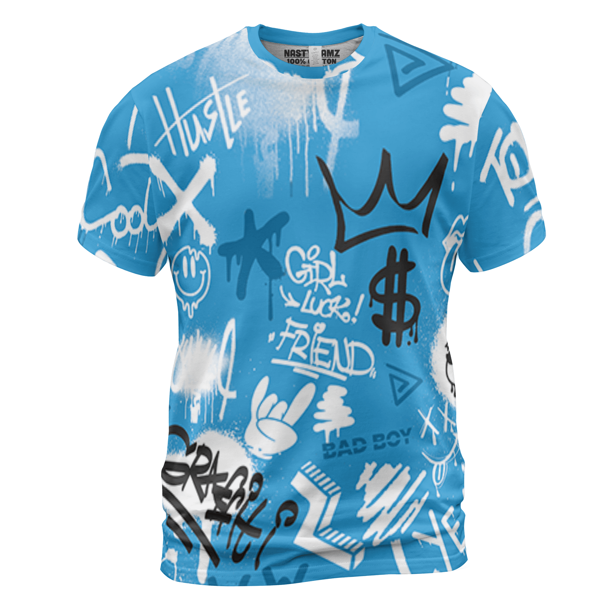 Powder Blue 9s T Shirt Match Graffiti King 3D All-Over Print Doodle Style - NastyJamz