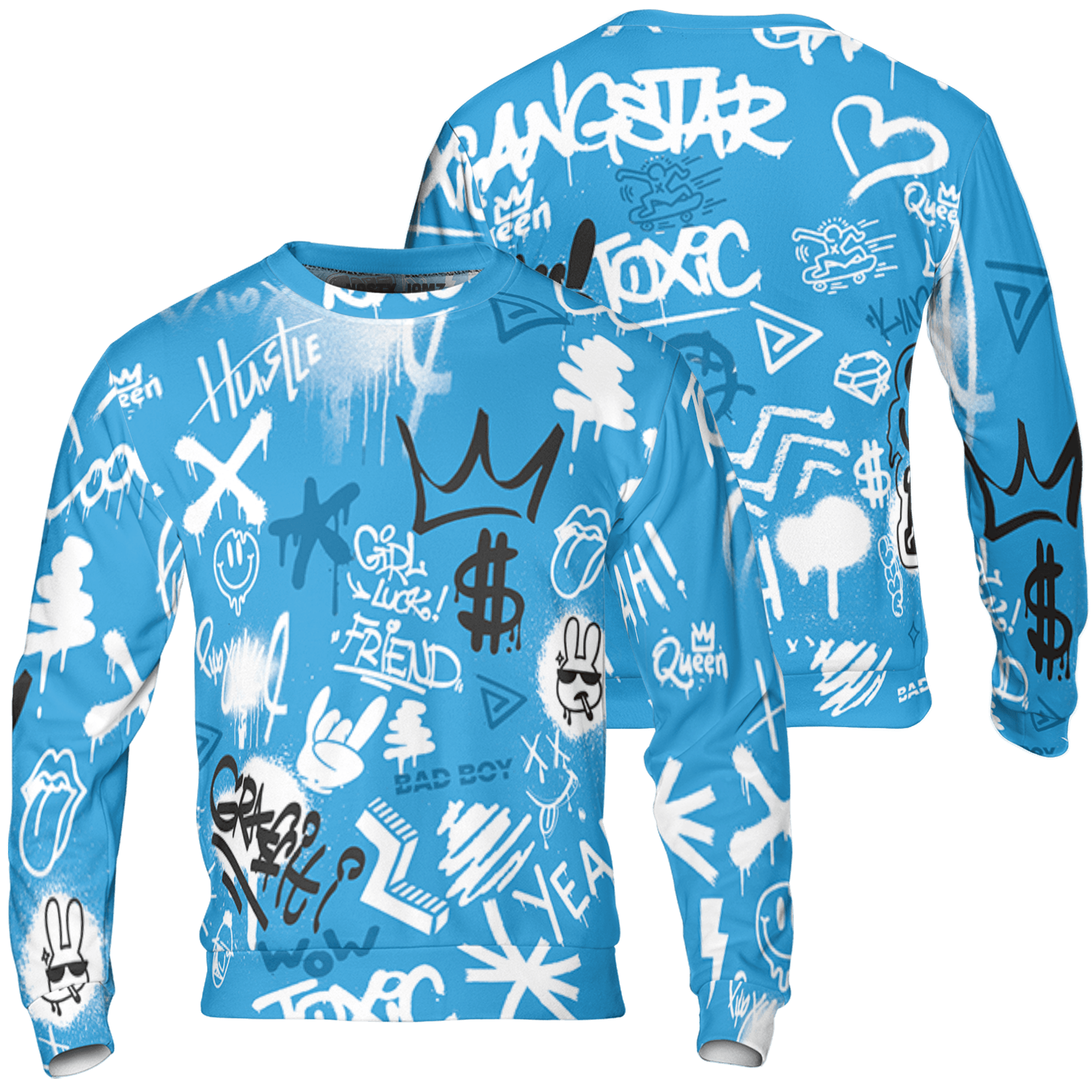 Powder Blue 9s Sweatshirt Match Graffiti King 3D All-Over Print Doodle Style - NastyJamz