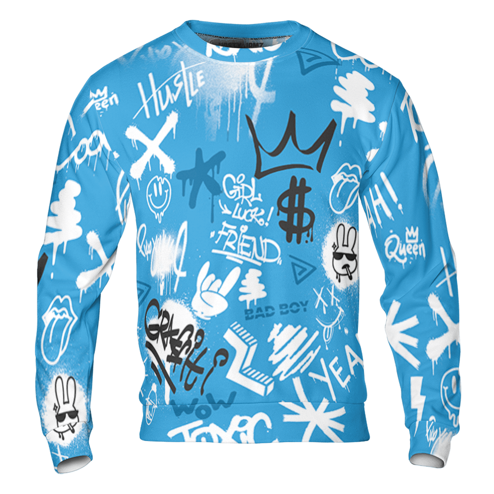 Powder Blue 9s Sweatshirt Match Graffiti King 3D All-Over Print Doodle Style - NastyJamz