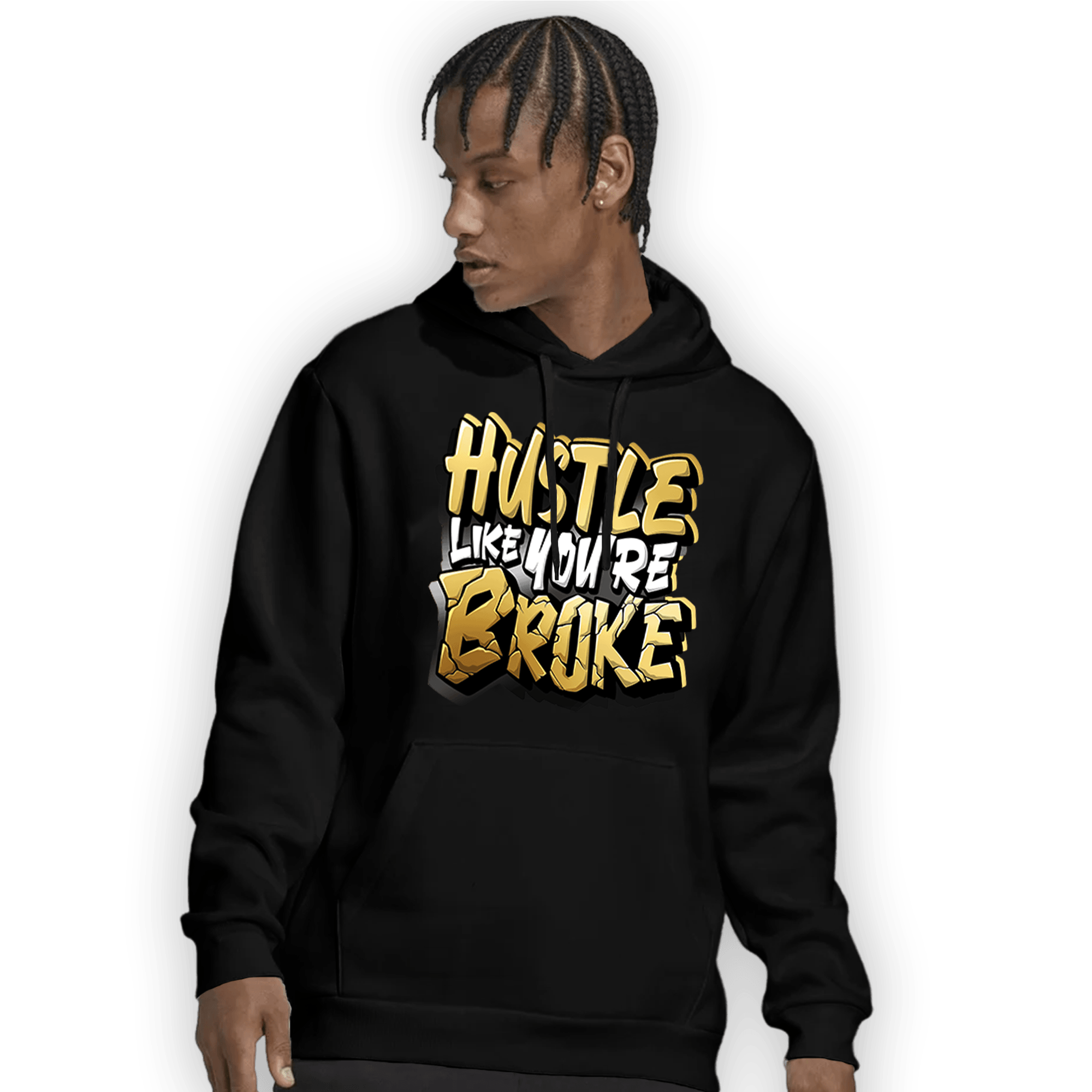 Mid SE Black Gold 1s Hoodie Match Hustle Like Broke - NastyJamz