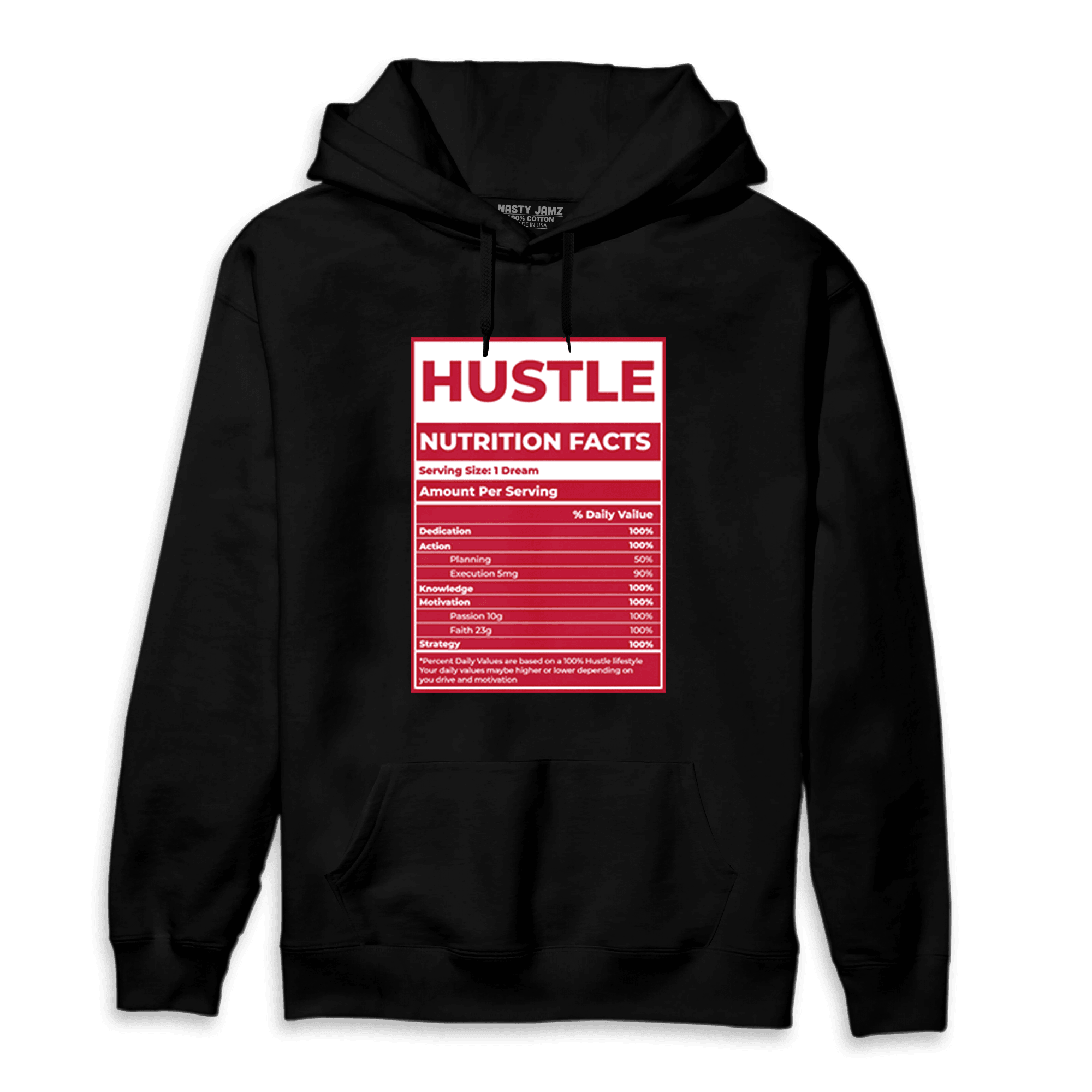 Cherry 11s Hoodie Match Hustle Nutrition Facts - NastyJamz