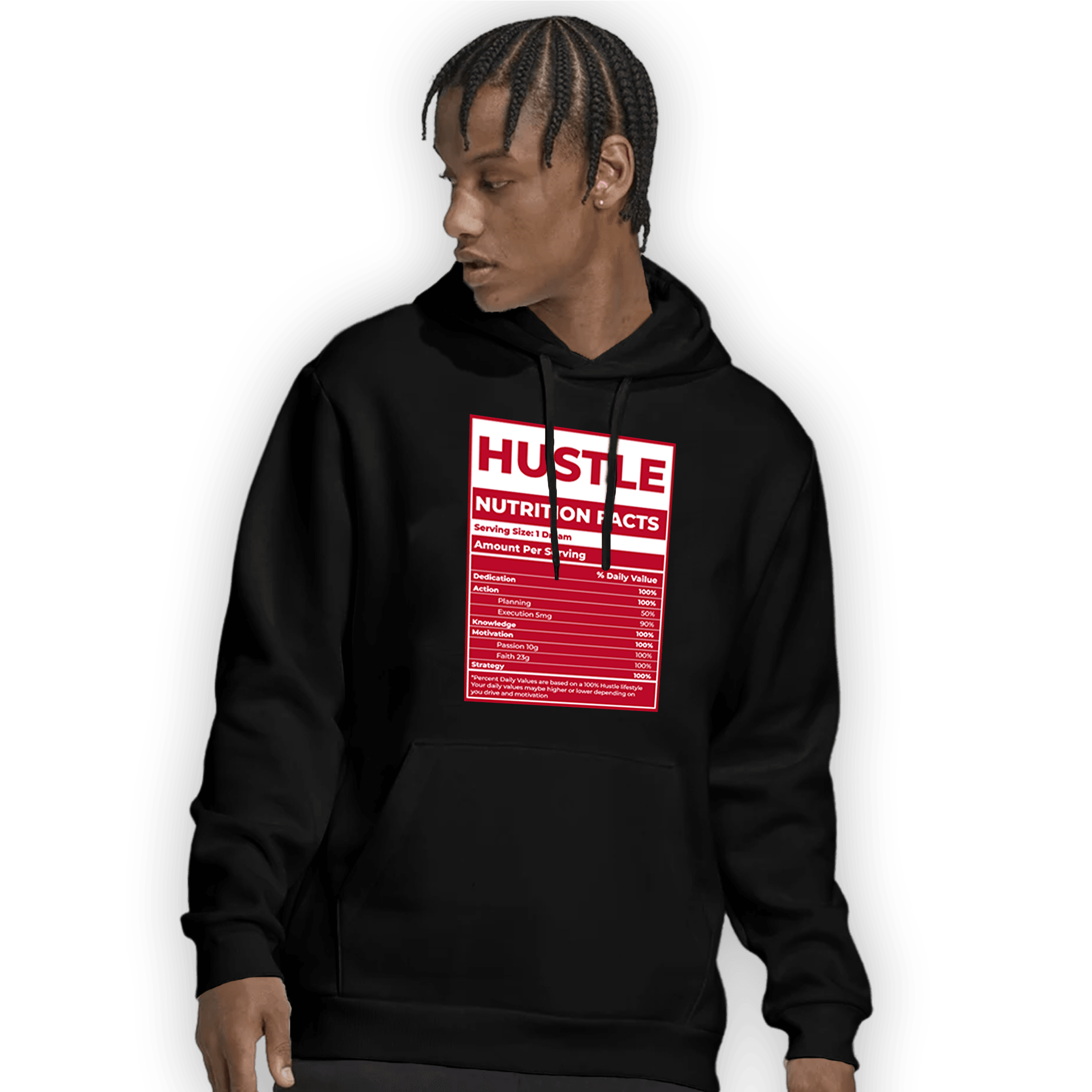 Cherry 11s Hoodie Match Hustle Nutrition Facts - NastyJamz