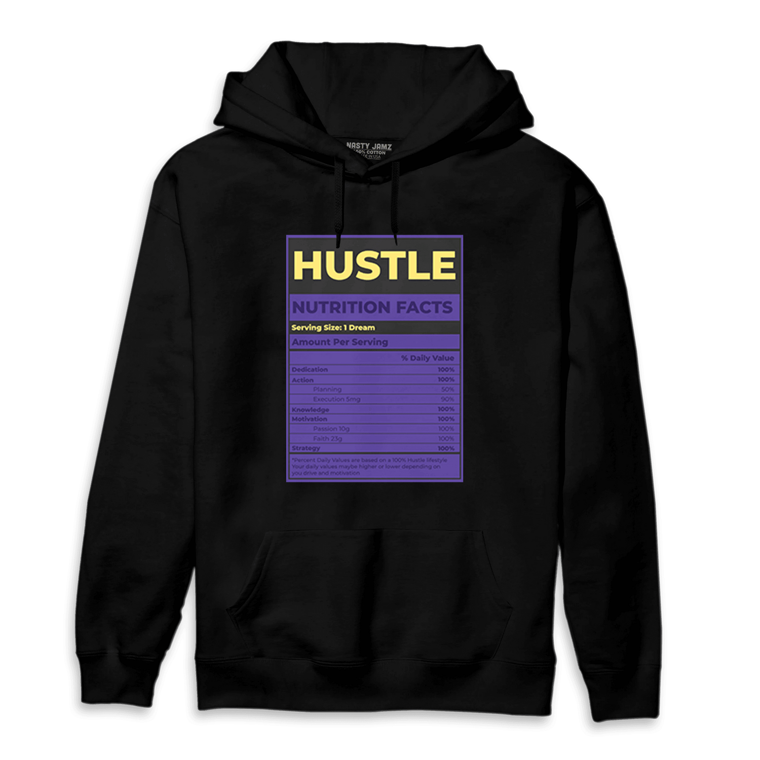 Field Purple 12s Hoodie Match Hustle Nutrition Facts - NastyJamz