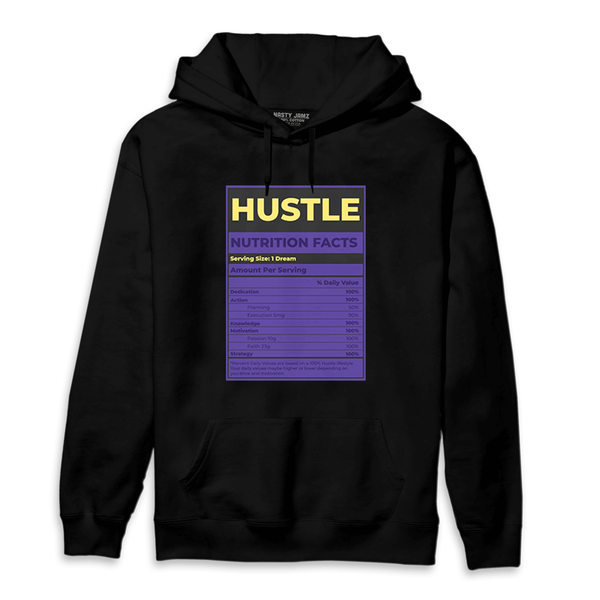 Field Purple 12s Hoodie Match Hustle Nutrition Facts - NastyJamz