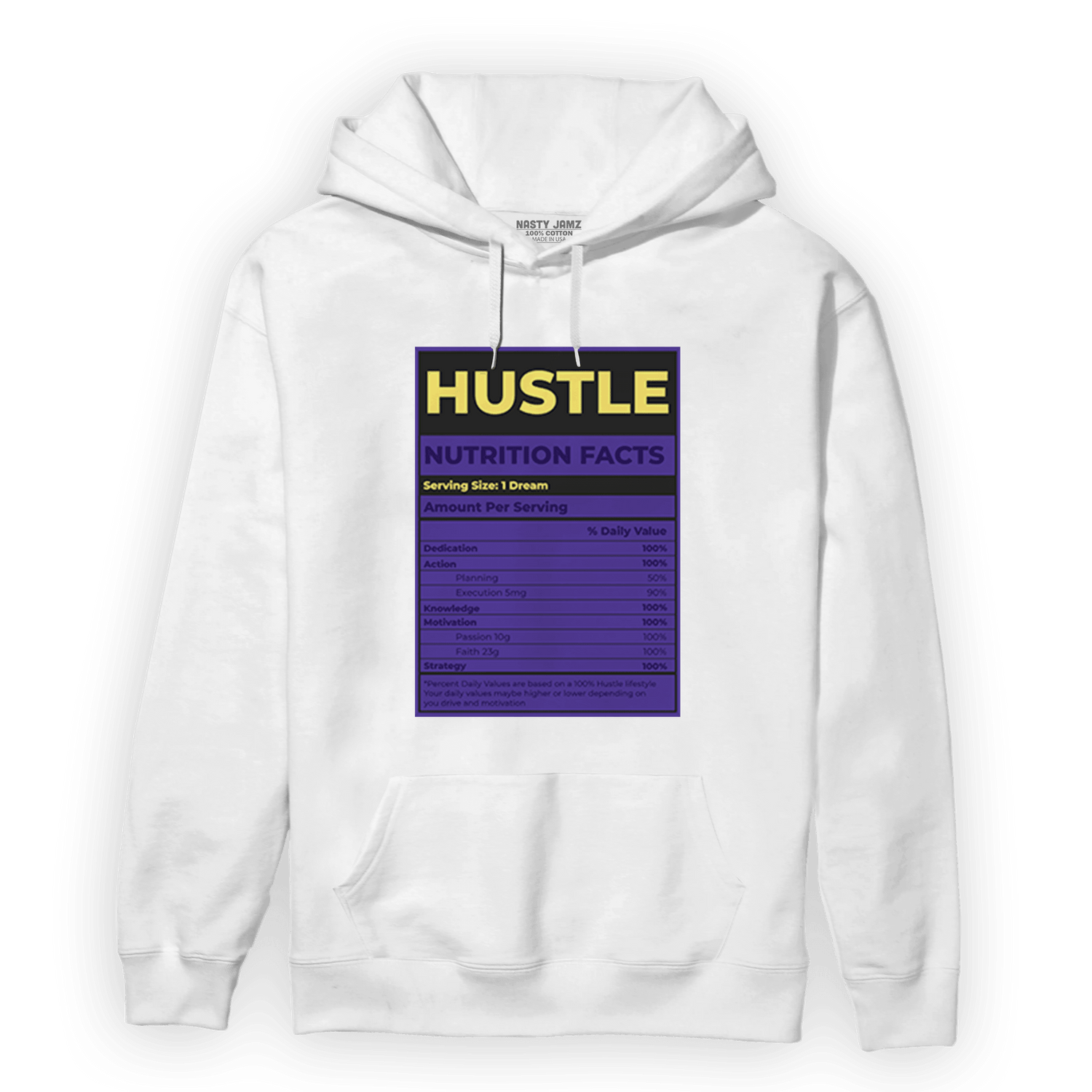 Field Purple 12s Hoodie Match Hustle Nutrition Facts - NastyJamz