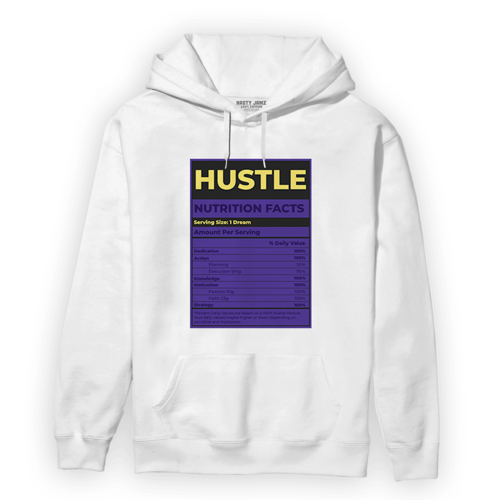 Field Purple 12s Hoodie Match Hustle Nutrition Facts - NastyJamz
