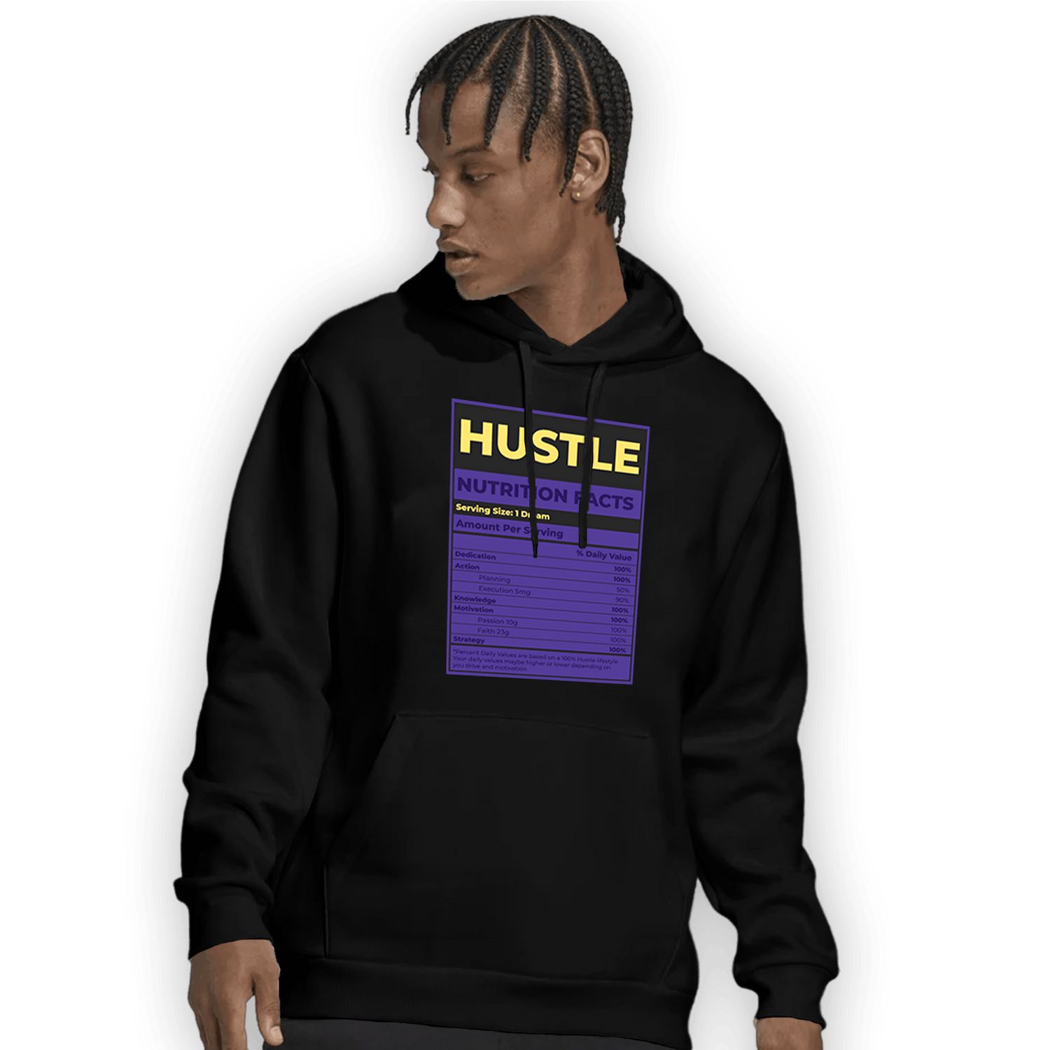 Field Purple 12s Hoodie Match Hustle Nutrition Facts - NastyJamz