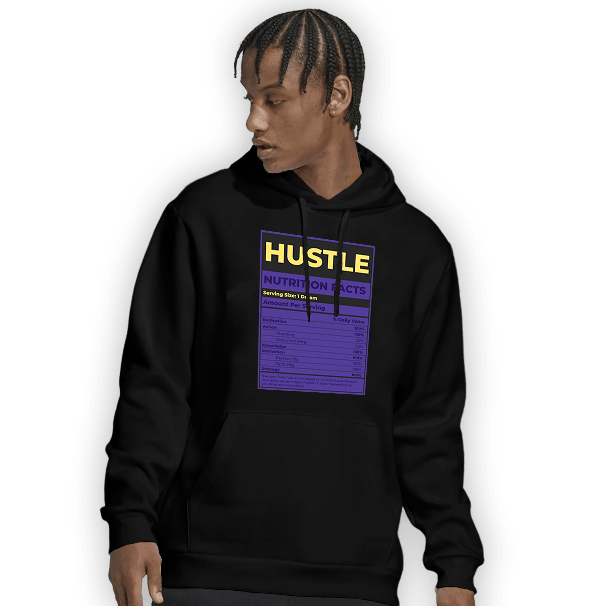 Field Purple 12s Hoodie Match Hustle Nutrition Facts - NastyJamz