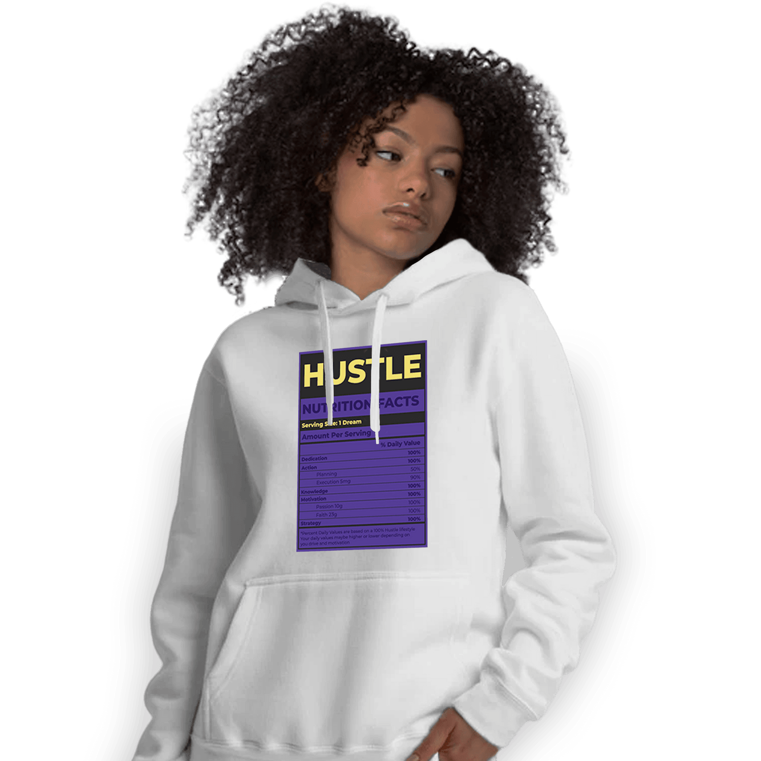 Field Purple 12s Hoodie Match Hustle Nutrition Facts - NastyJamz