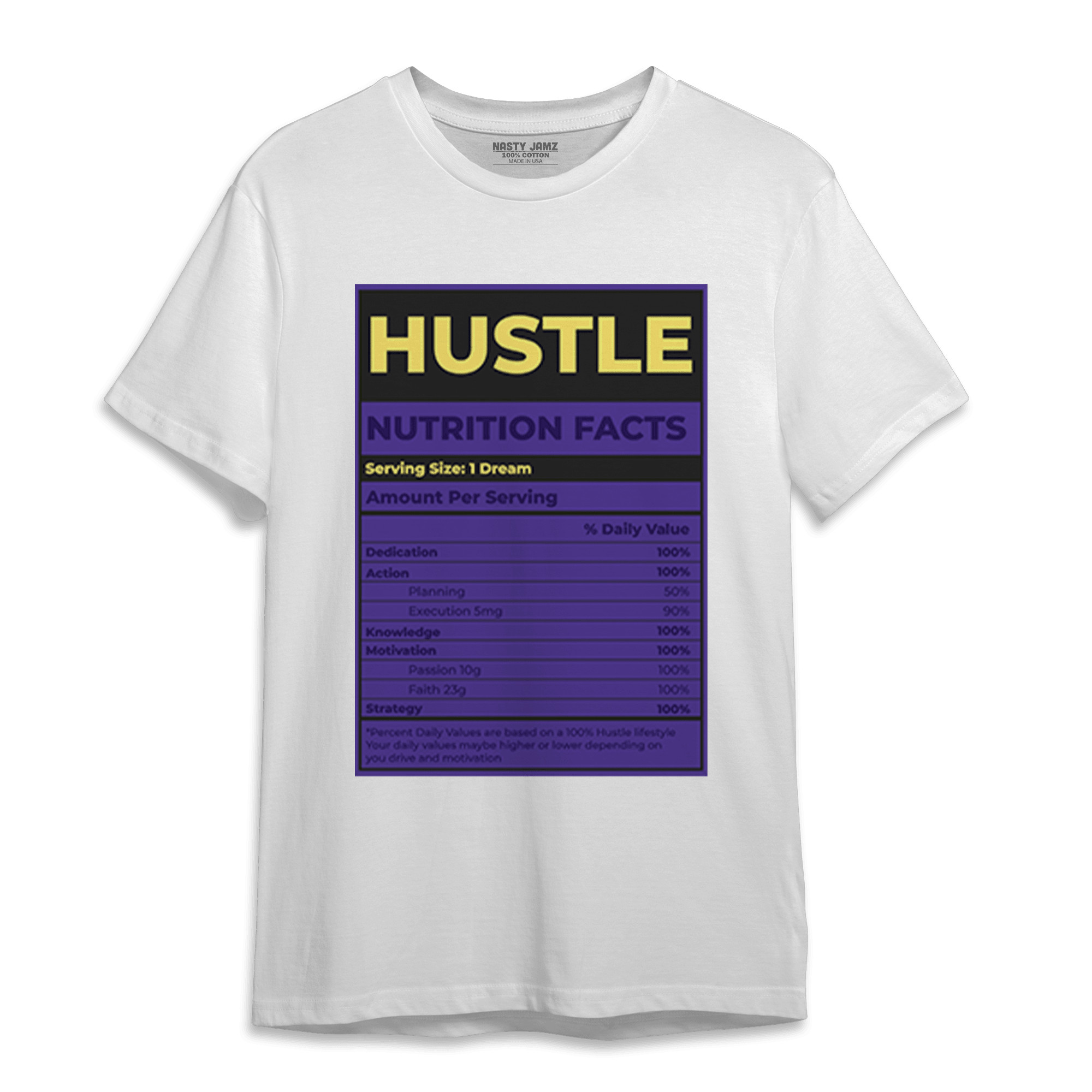 Field Purple 12s T Shirt Match Hustle Nutrition Facts - NastyJamz